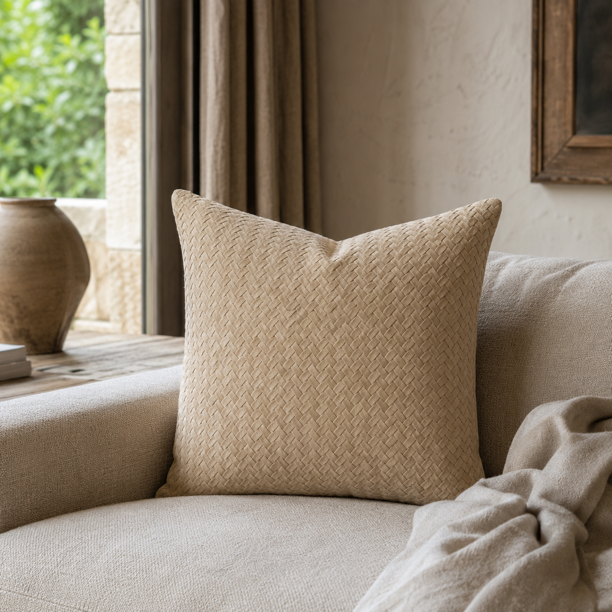 Chevron Suede Pillow – Taupe