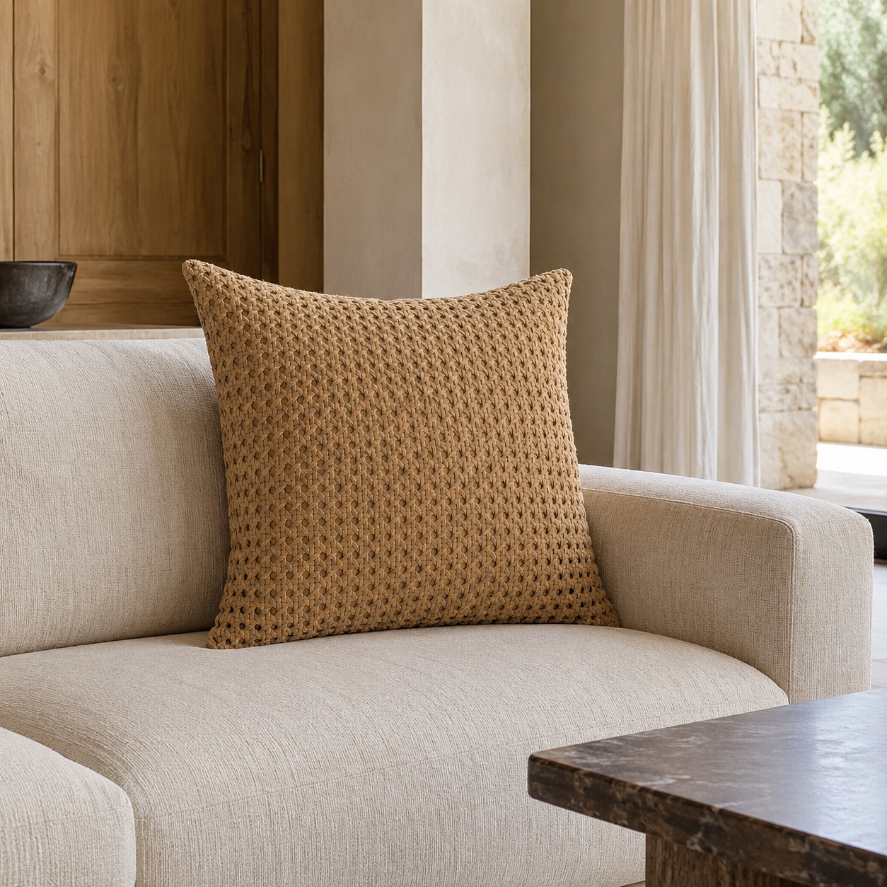 Rattan Suede Pillow – Taupe
