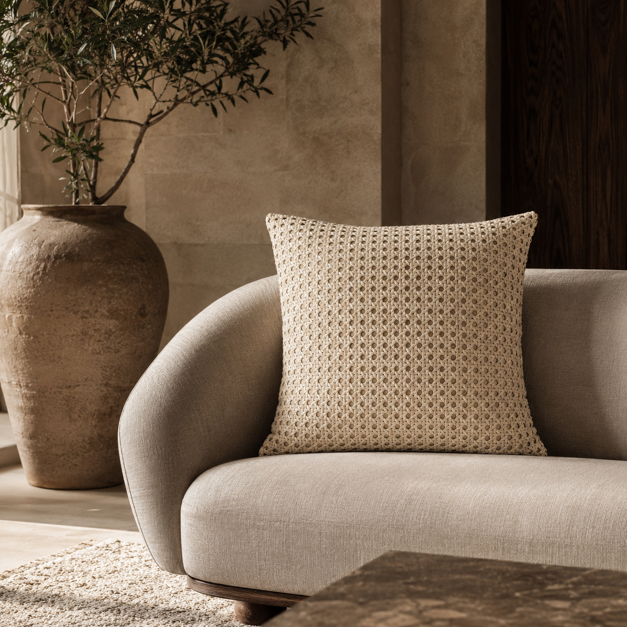 Rattan Suede Pillow – Bone