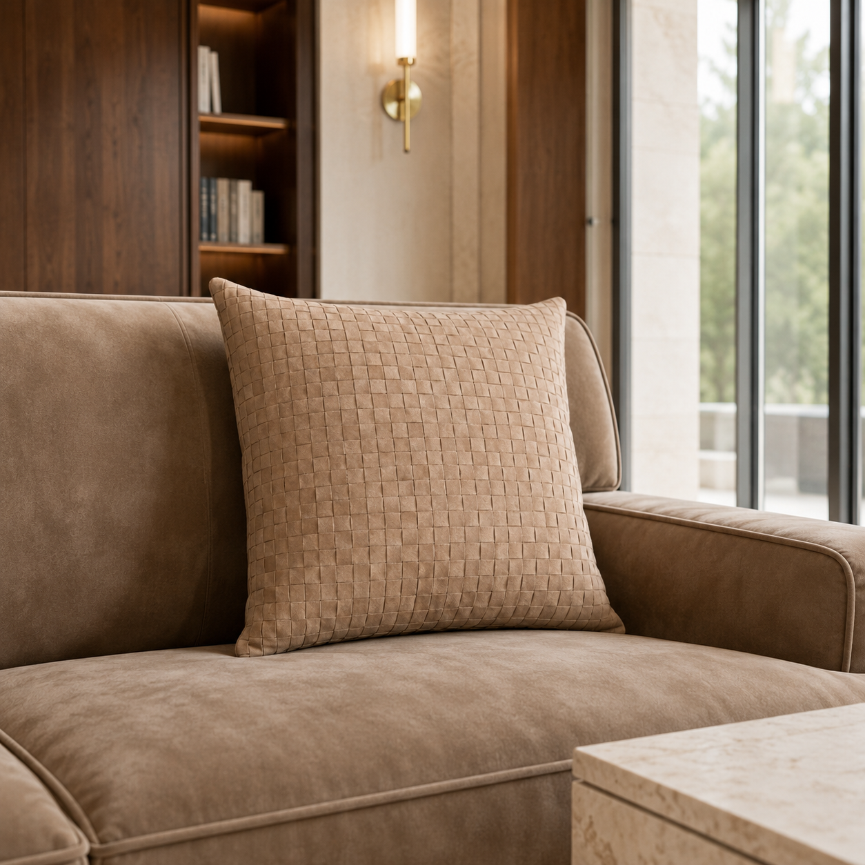 Square Suede Pillow – Taupe
