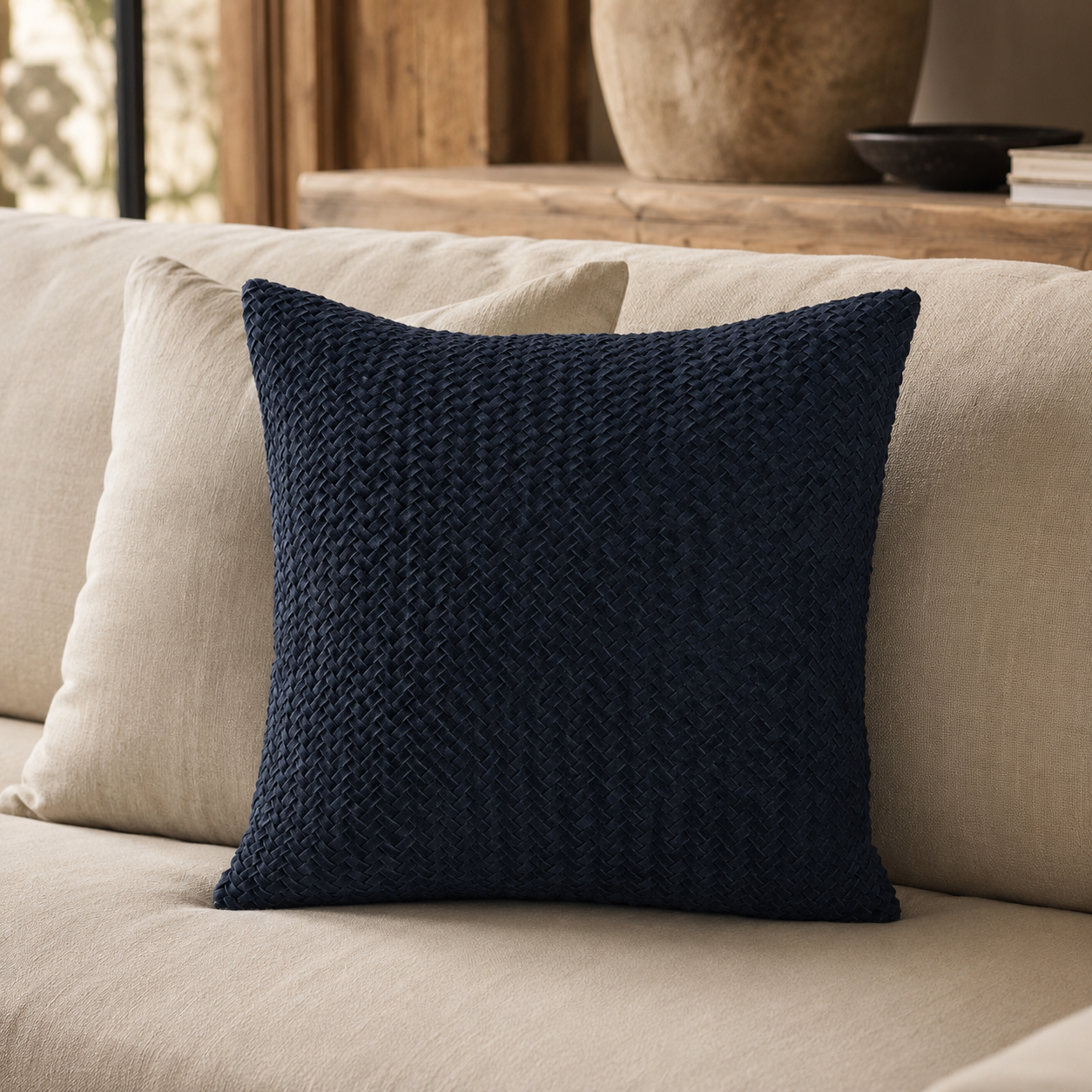 Chevron Suede Pillow – Navy