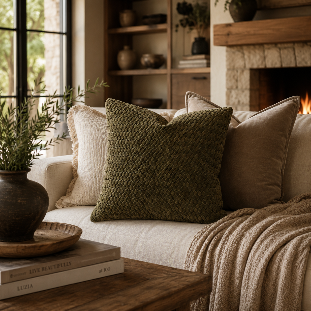 Chevron Suede Pillow – Forest