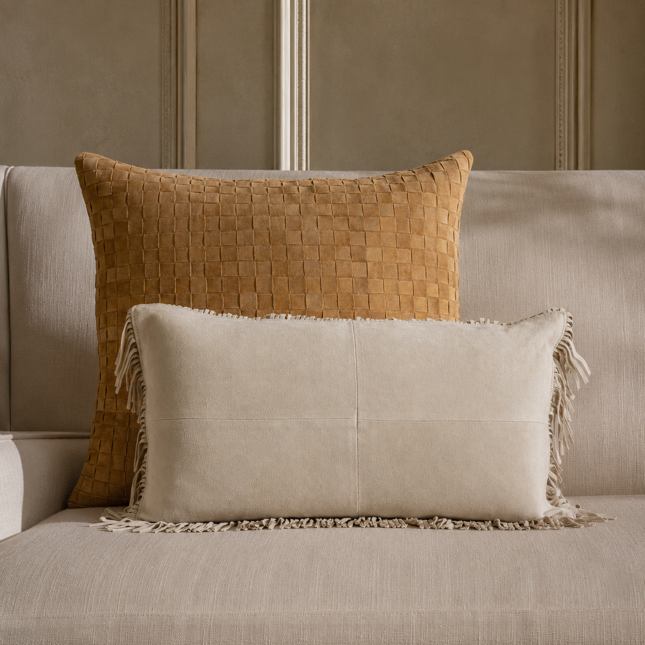 Fringe Suede Lumbar Pillow – Bone