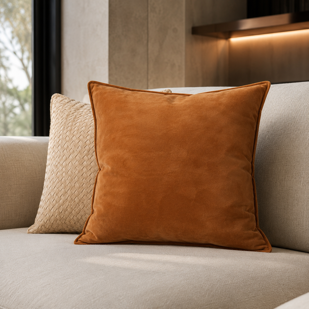 Solid Suede Pillow – Cognac