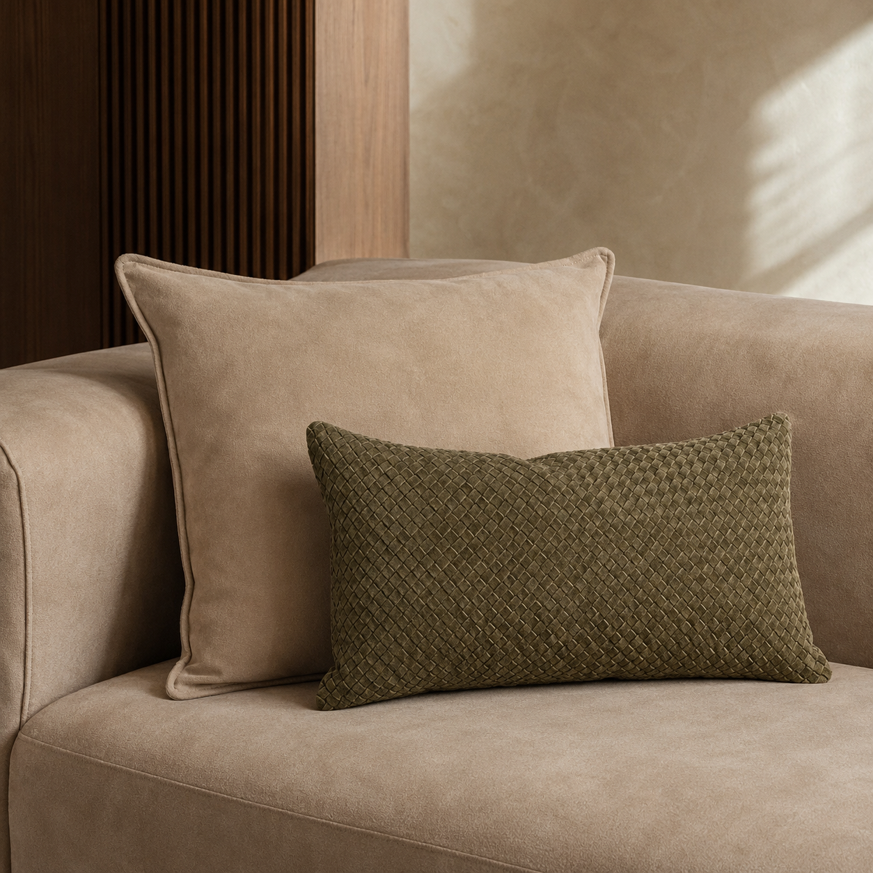 Waffle Suede Lumbar Pillow – Forest