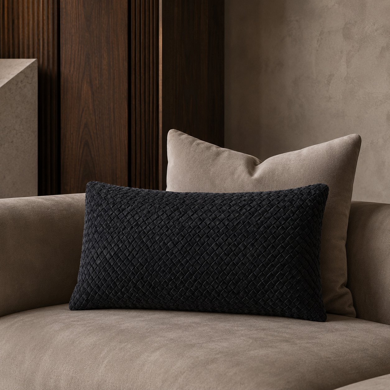Waffle Suede Lumbar Pillow – Navy