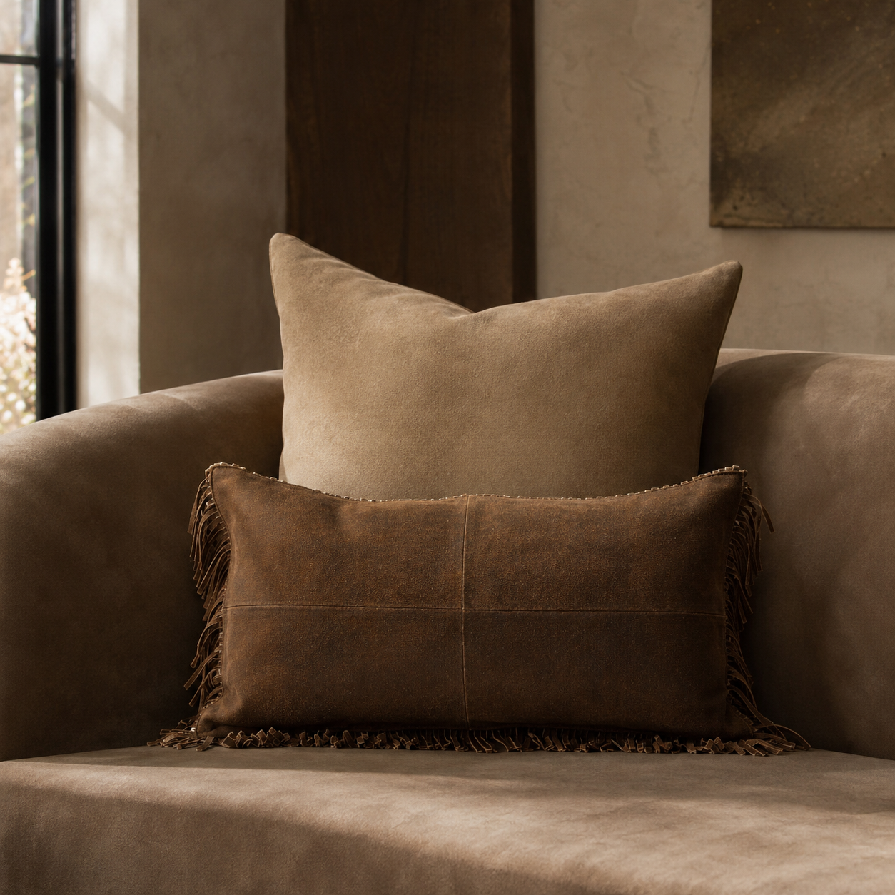 Fringe Leather Lumbar Pillow – Vintage Leather