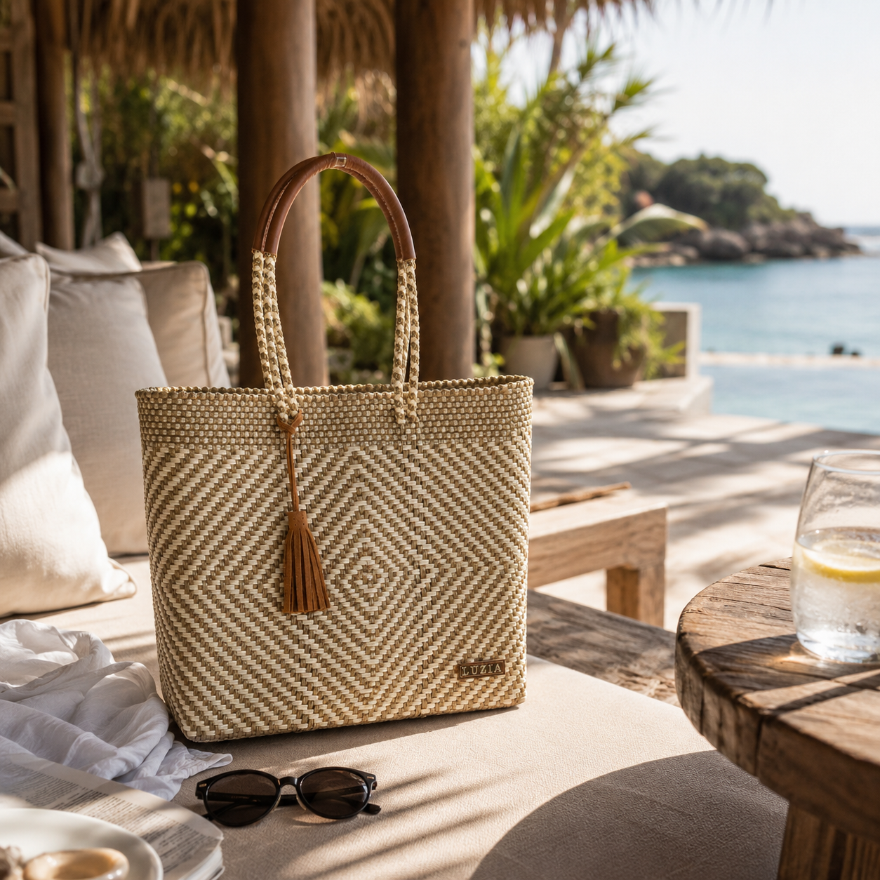 Shoulder Tote Diamond Beige Gold