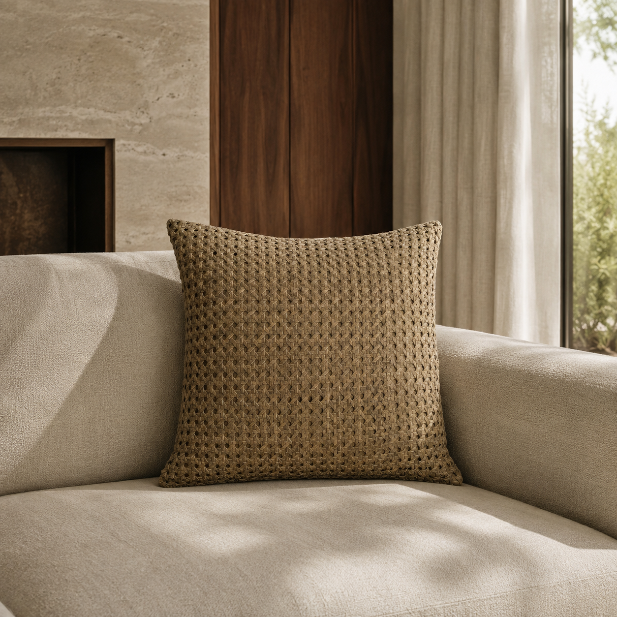 Rattan Suede Pillow – Olive