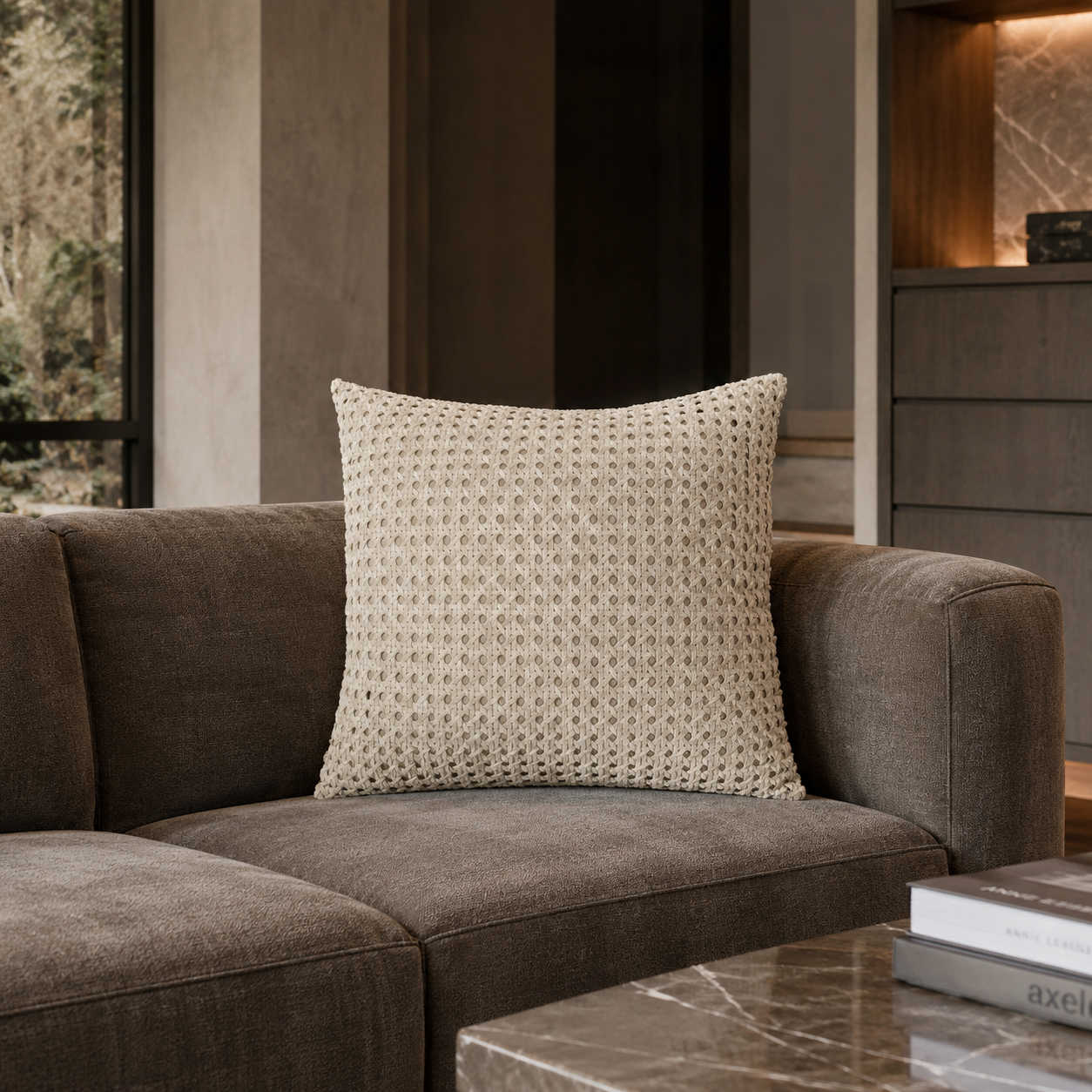 Rattan Suede Pillow – Bone