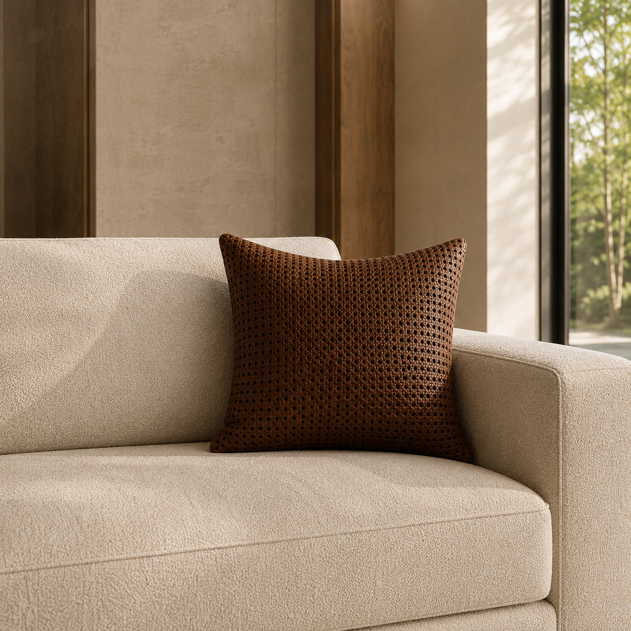 Rattan Leather Pillow 24” – Brown