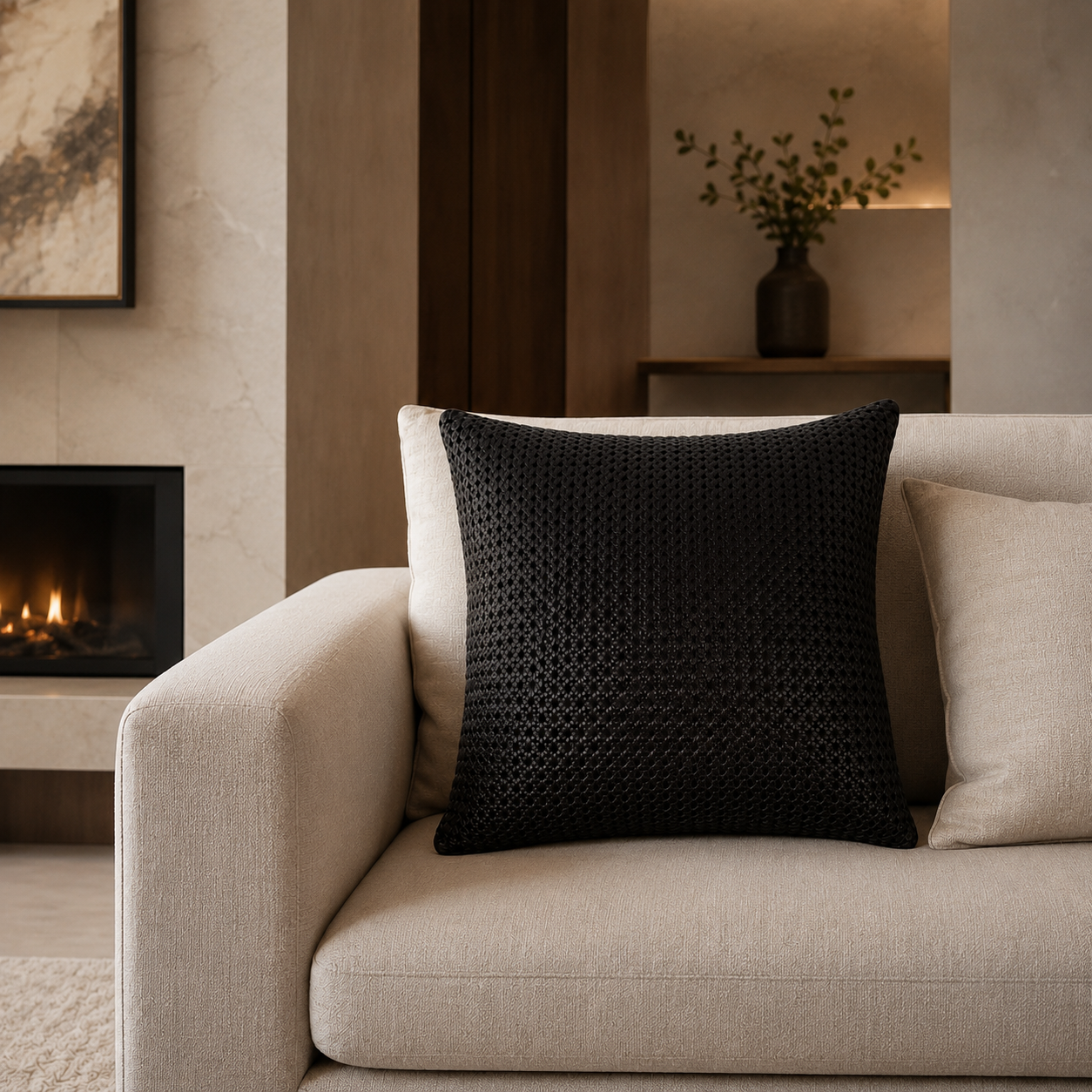 Rattan Leather Pillow 24” – Black