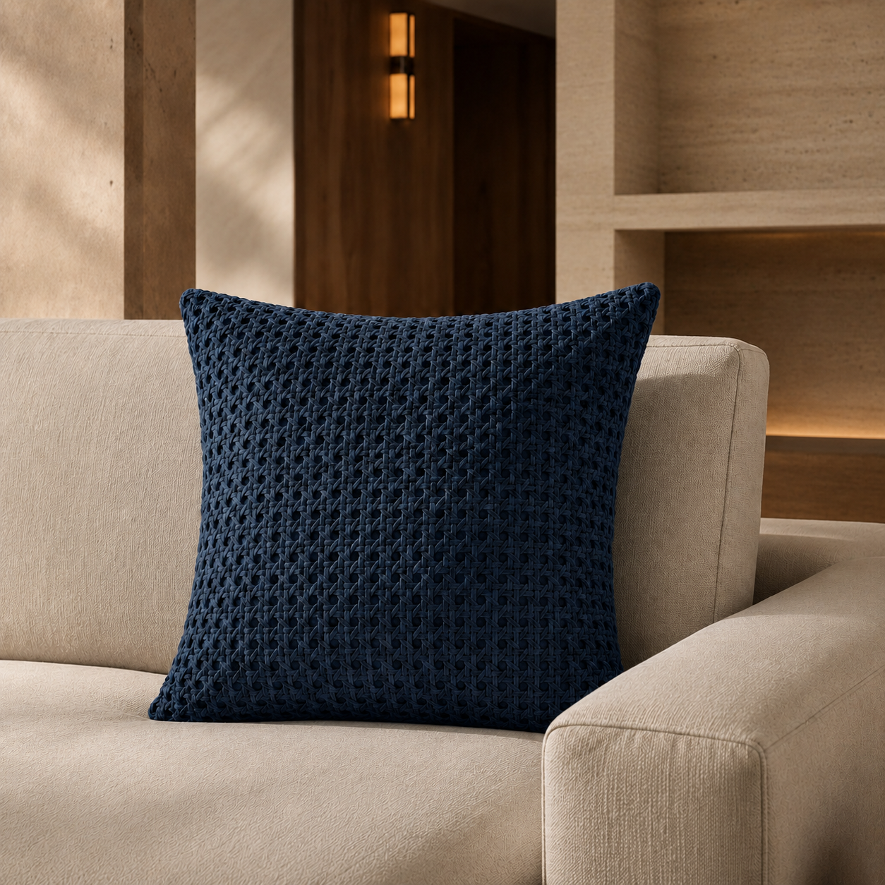 Rattan Suede Pillow – Navy