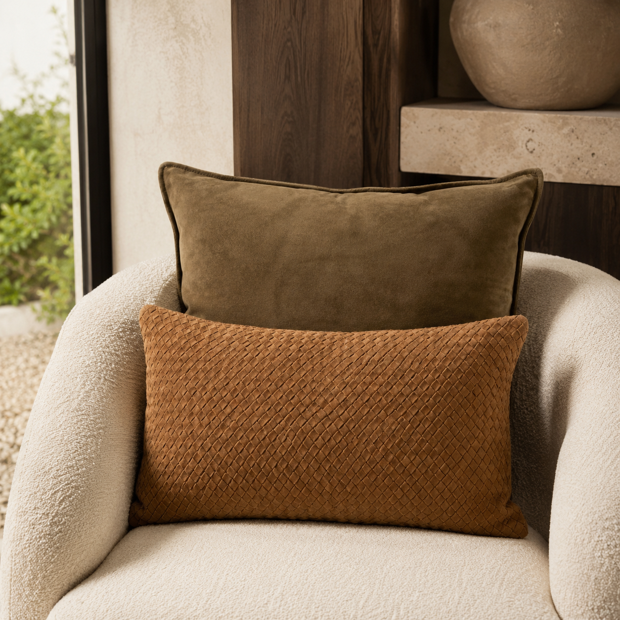 Waffle Suede Lumbar Pillow – Camel