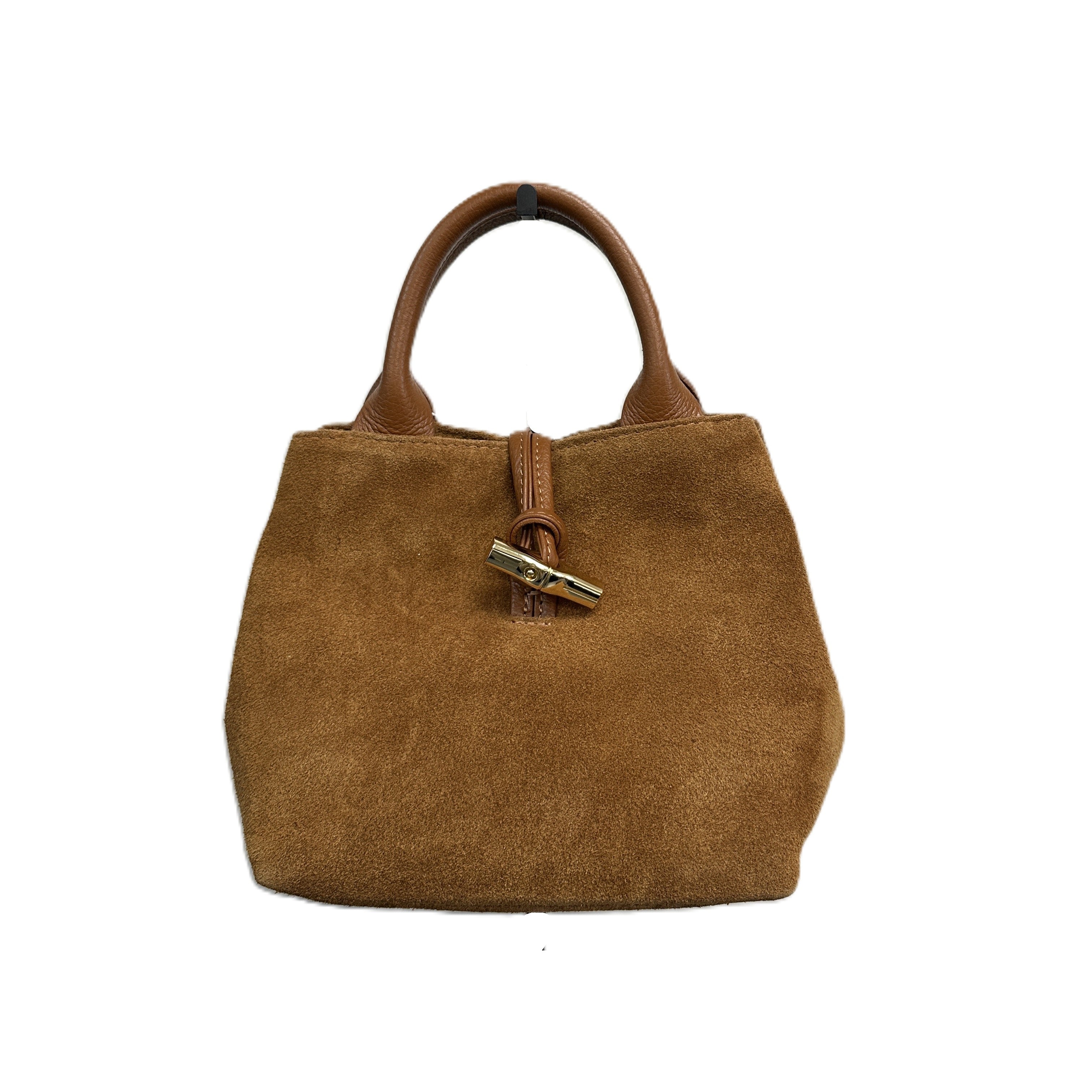 Arm Tote Lock Cognac luxury suede structured arm tote