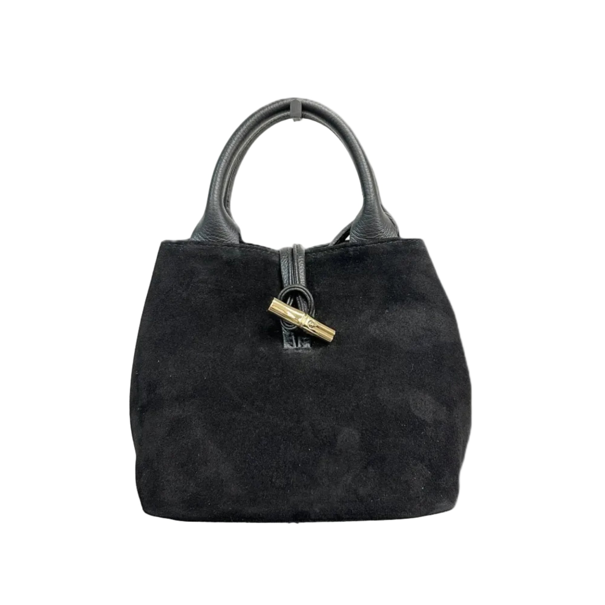 Arm Tote Lock Black structured suede luxury tote bag