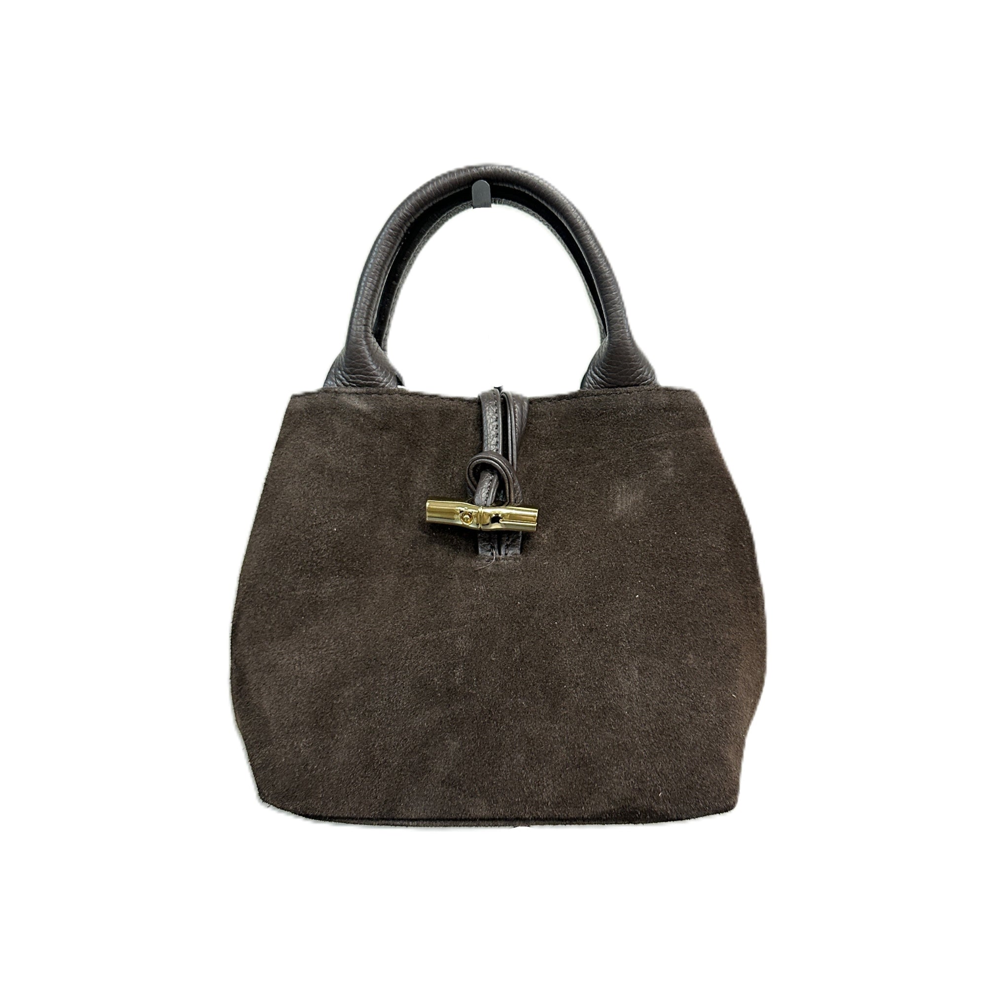 Arm Tote Lock Brown luxury suede structured tote