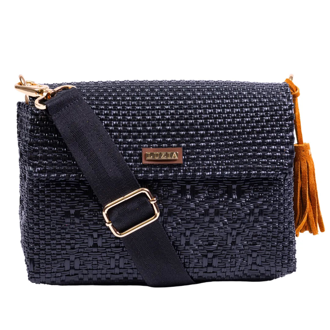 Crossbody Solid Multi-Diamond Black (Leather Cognac)