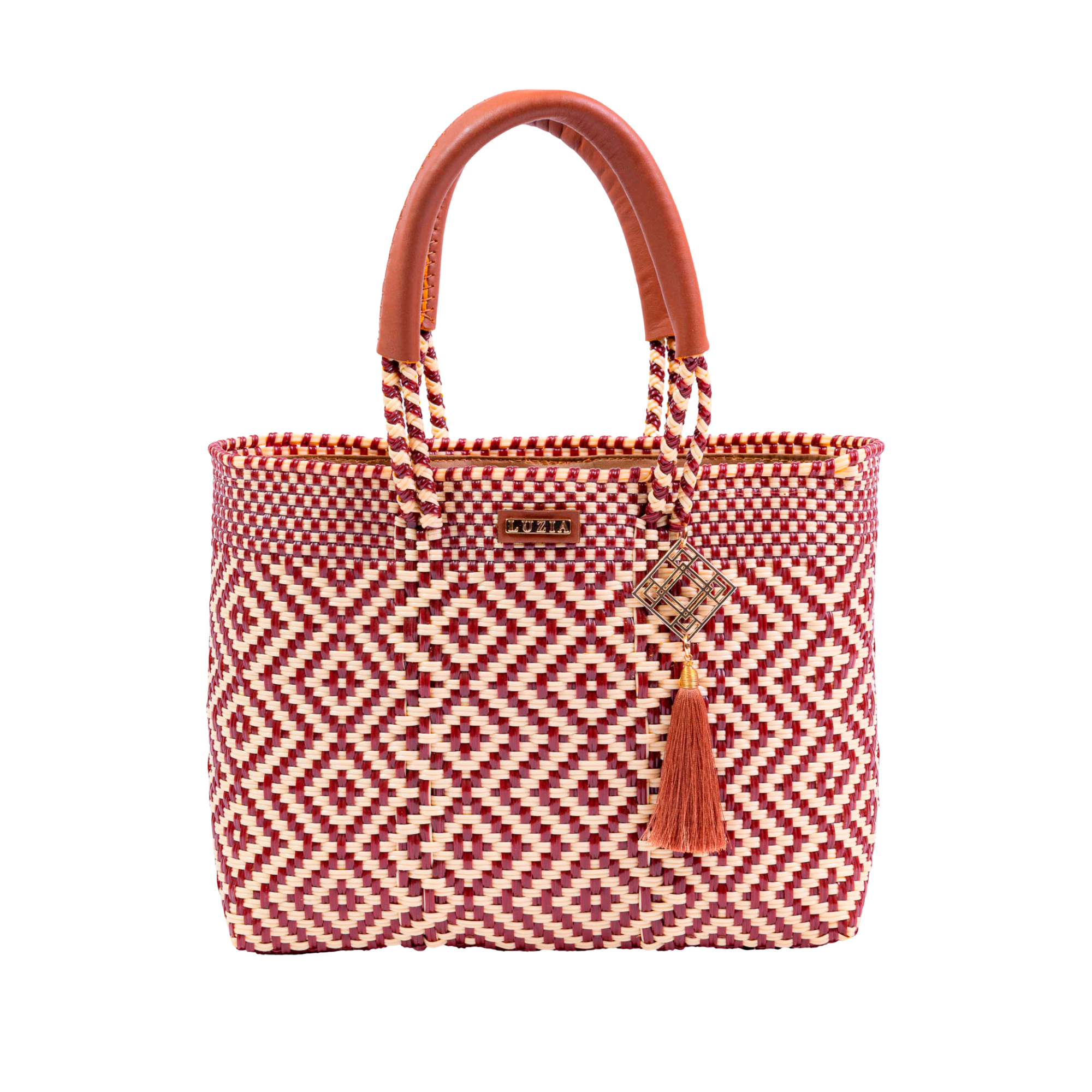 Arm Tote Multi-Diamond Burgundy Beige