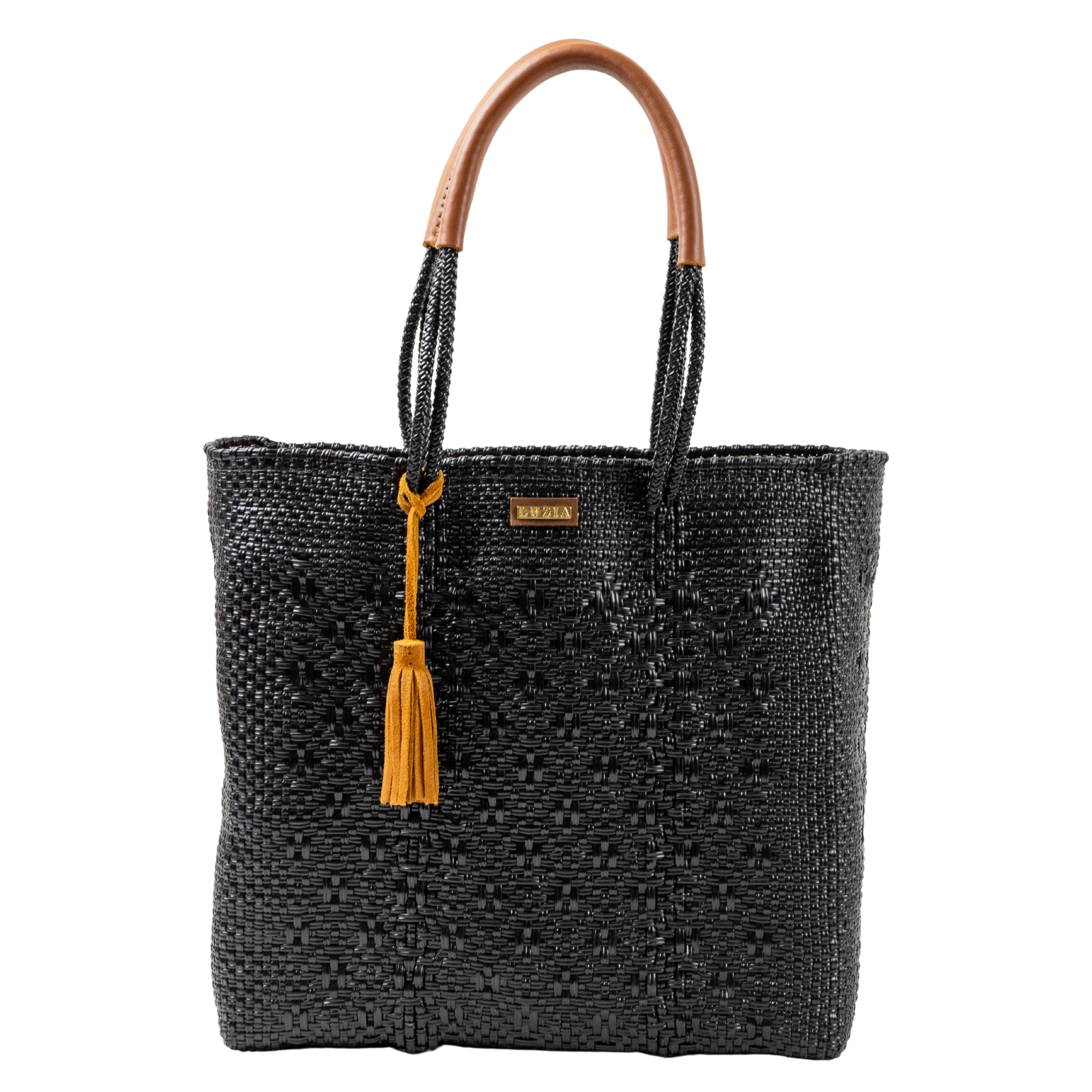 Shoulder Tote Solid Multi-Diamond Black (Leather Cognac)