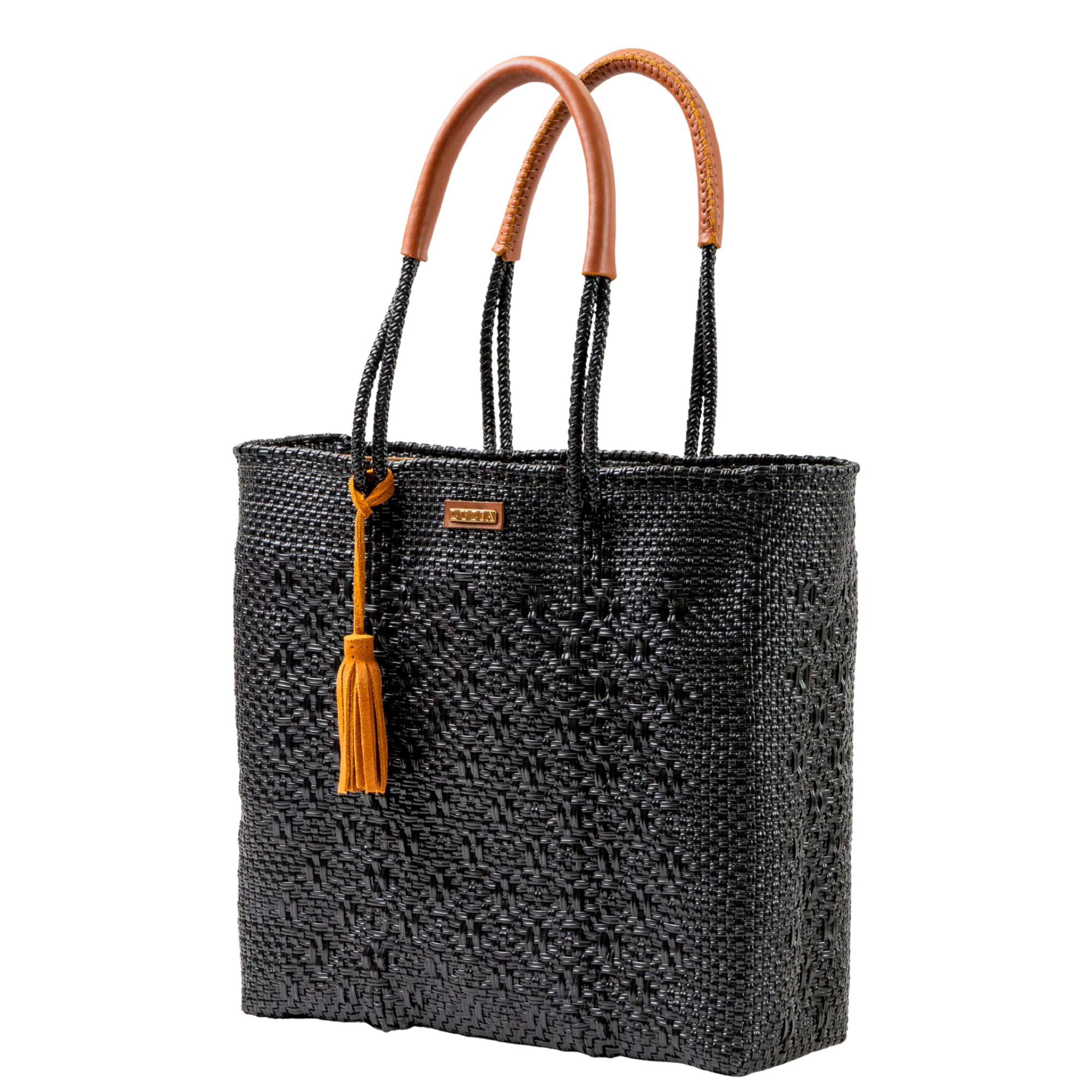 Shoulder Tote Solid Multi-Diamond Black (Leather Cognac)