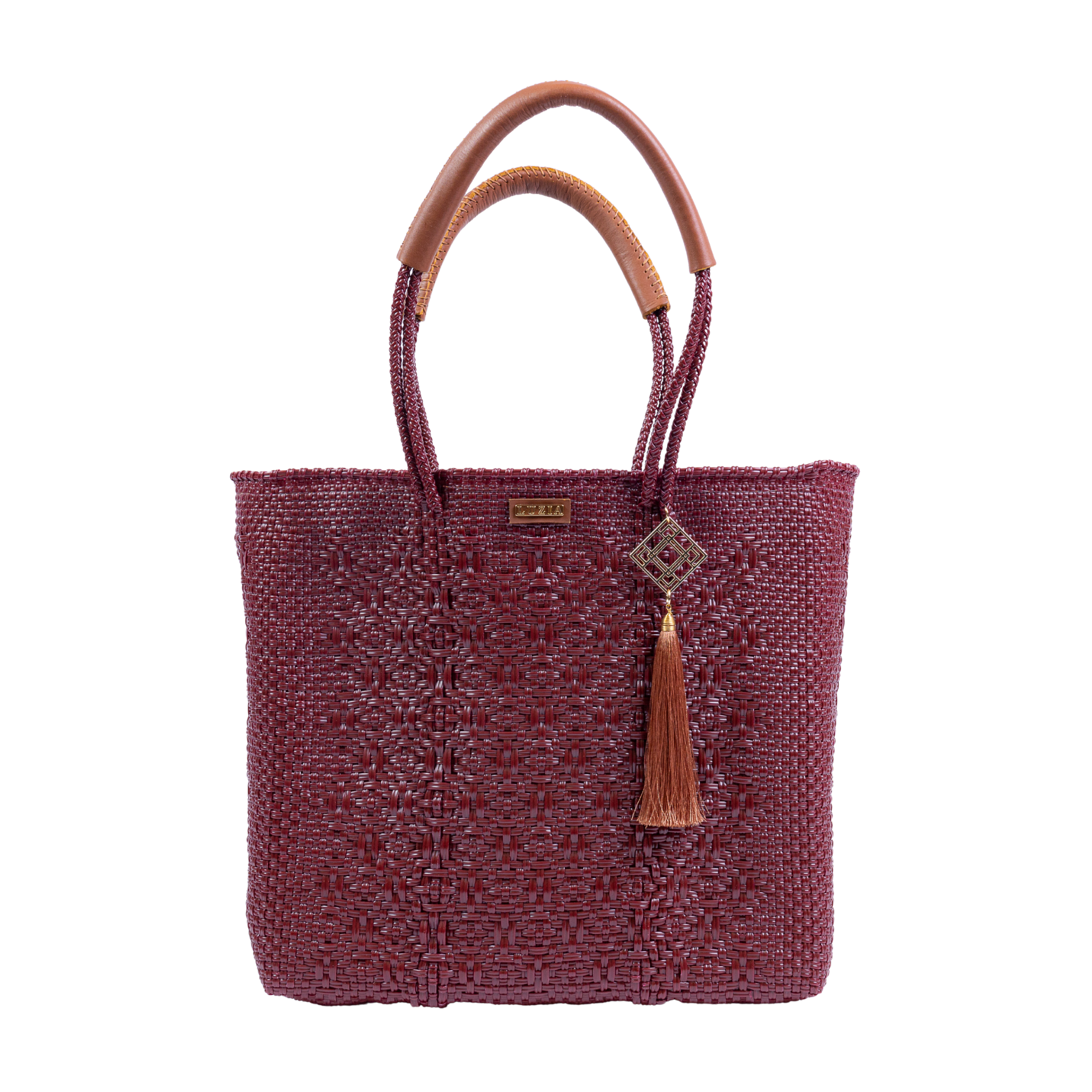 Shoulder Tote Solid Multi-Diamond Burgundy