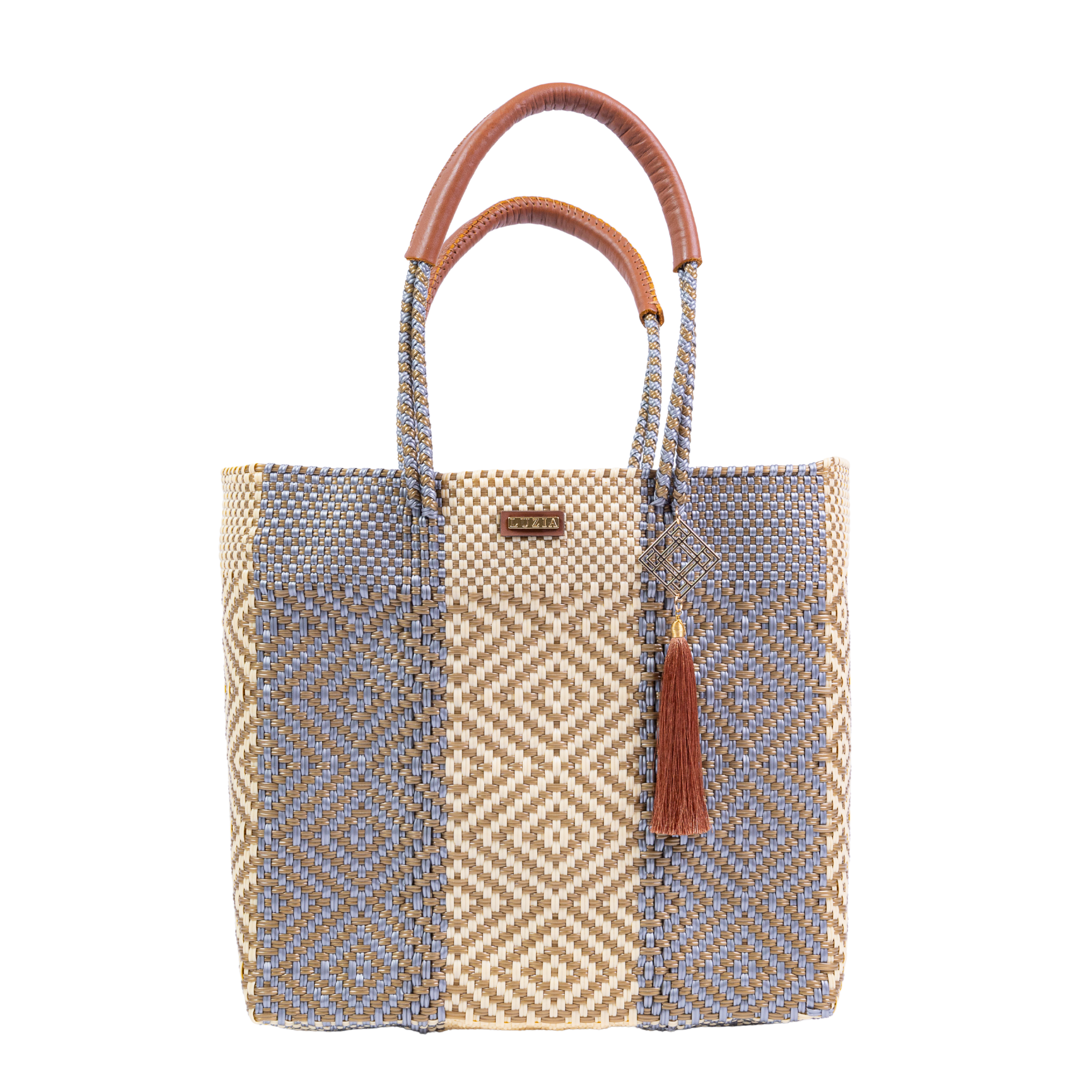 Shoulder Tote Stripe Multi-Diamond Silver Beige Gold