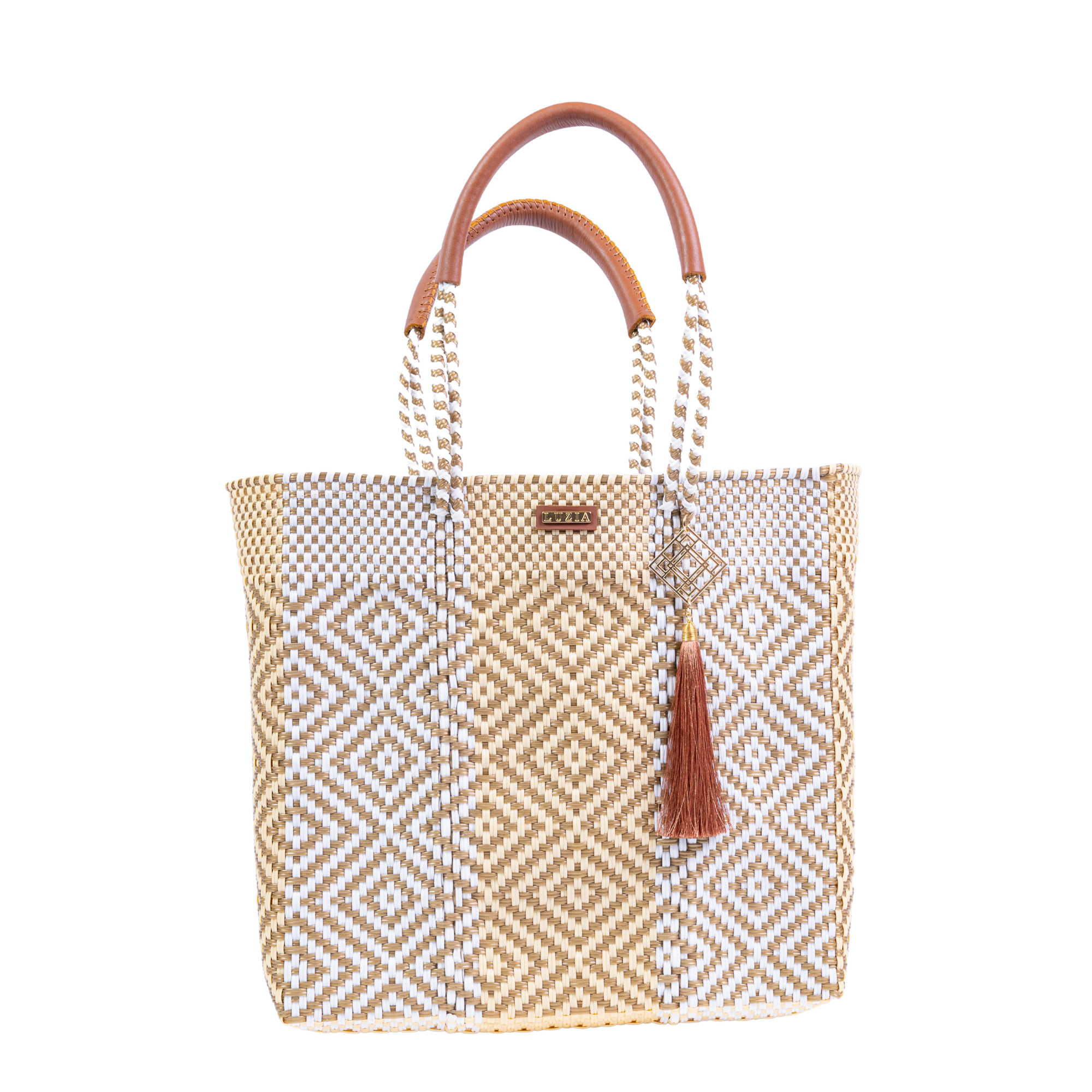 Shoulder Tote Stripe Multi-Diamond White Beige Gold