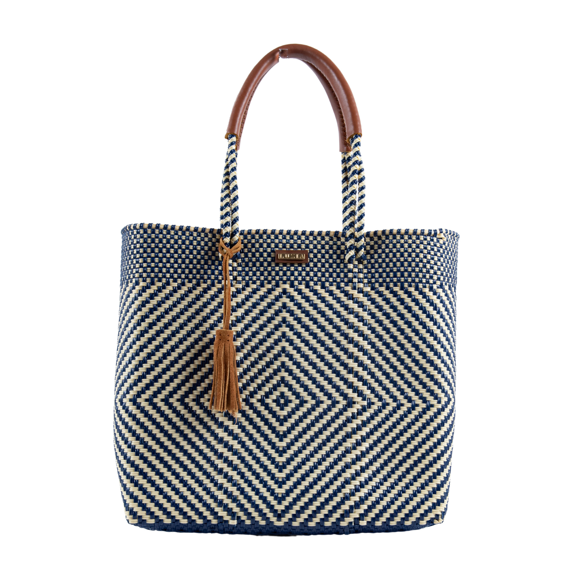 Shoulder Tote Diamond Navy Blue Beige