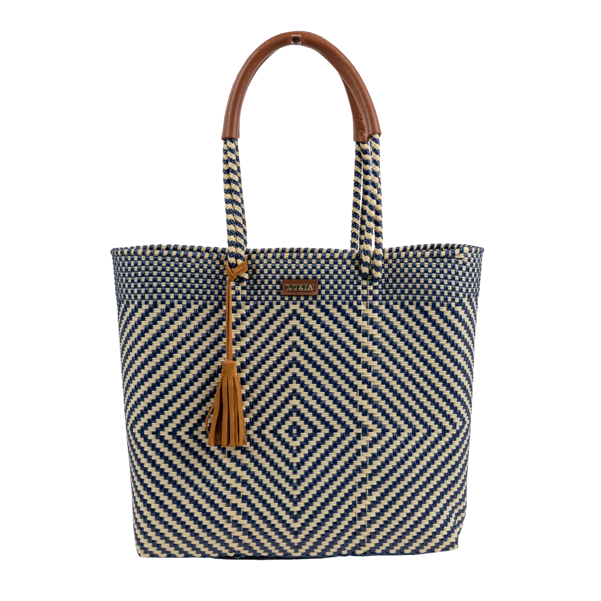 Shoulder Tote Diamond Navy Blue Beige