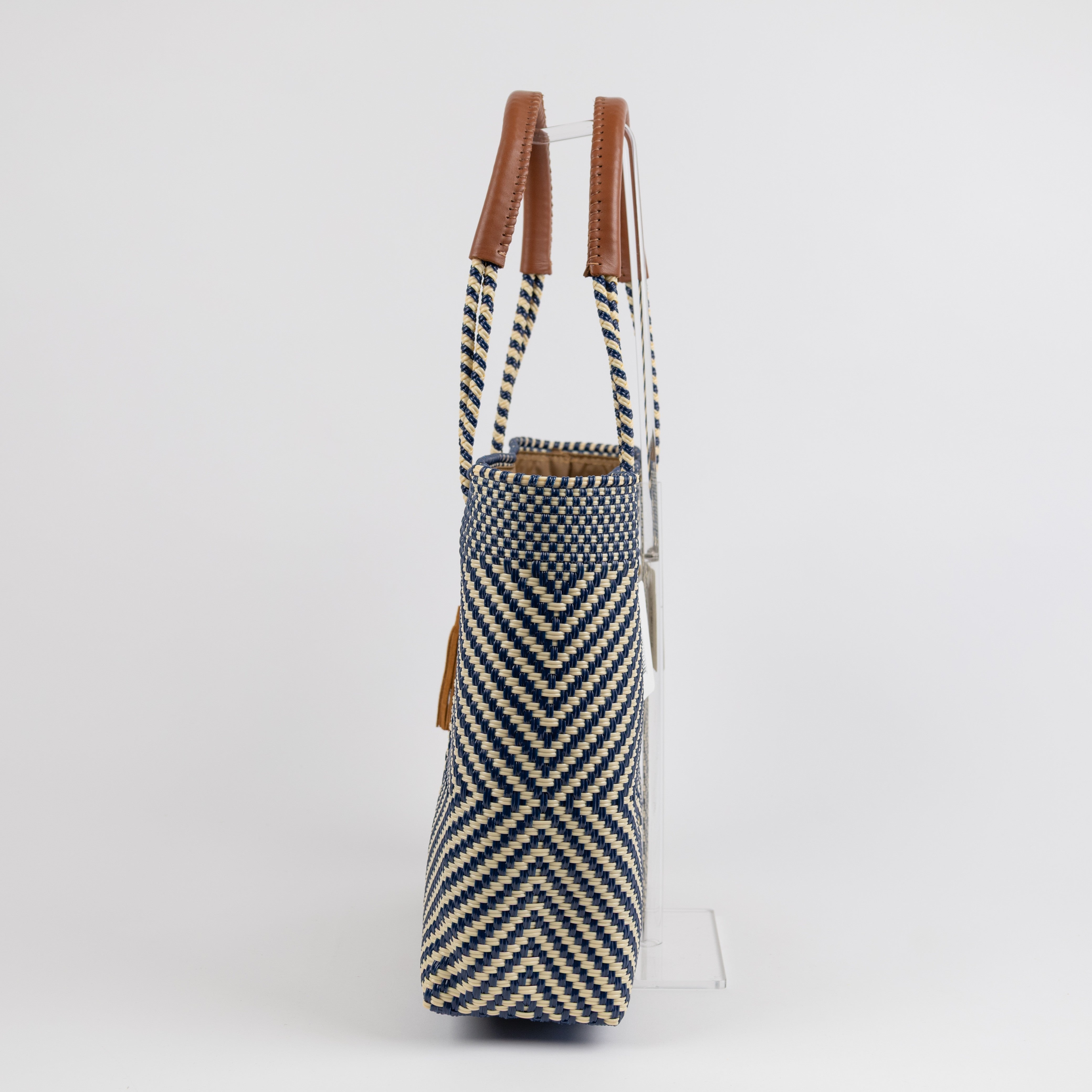 Shoulder Tote Diamond Navy Blue Beige