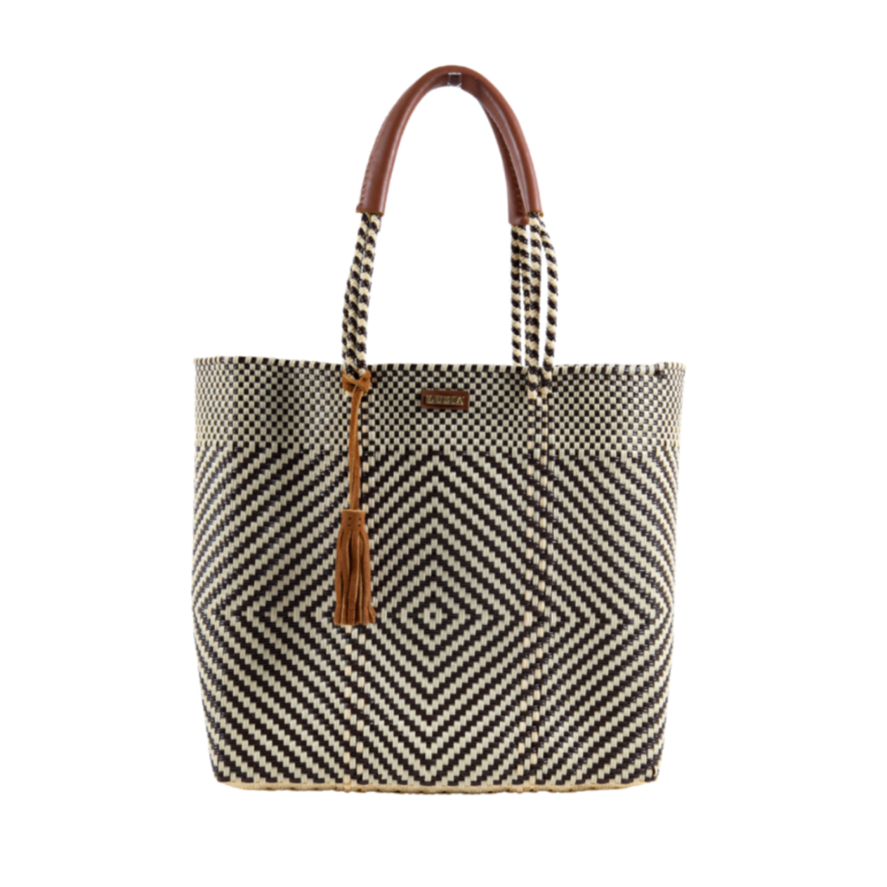 Shoulder Tote Diamond Brown Beige woven sustainable tote made from recycled plastic