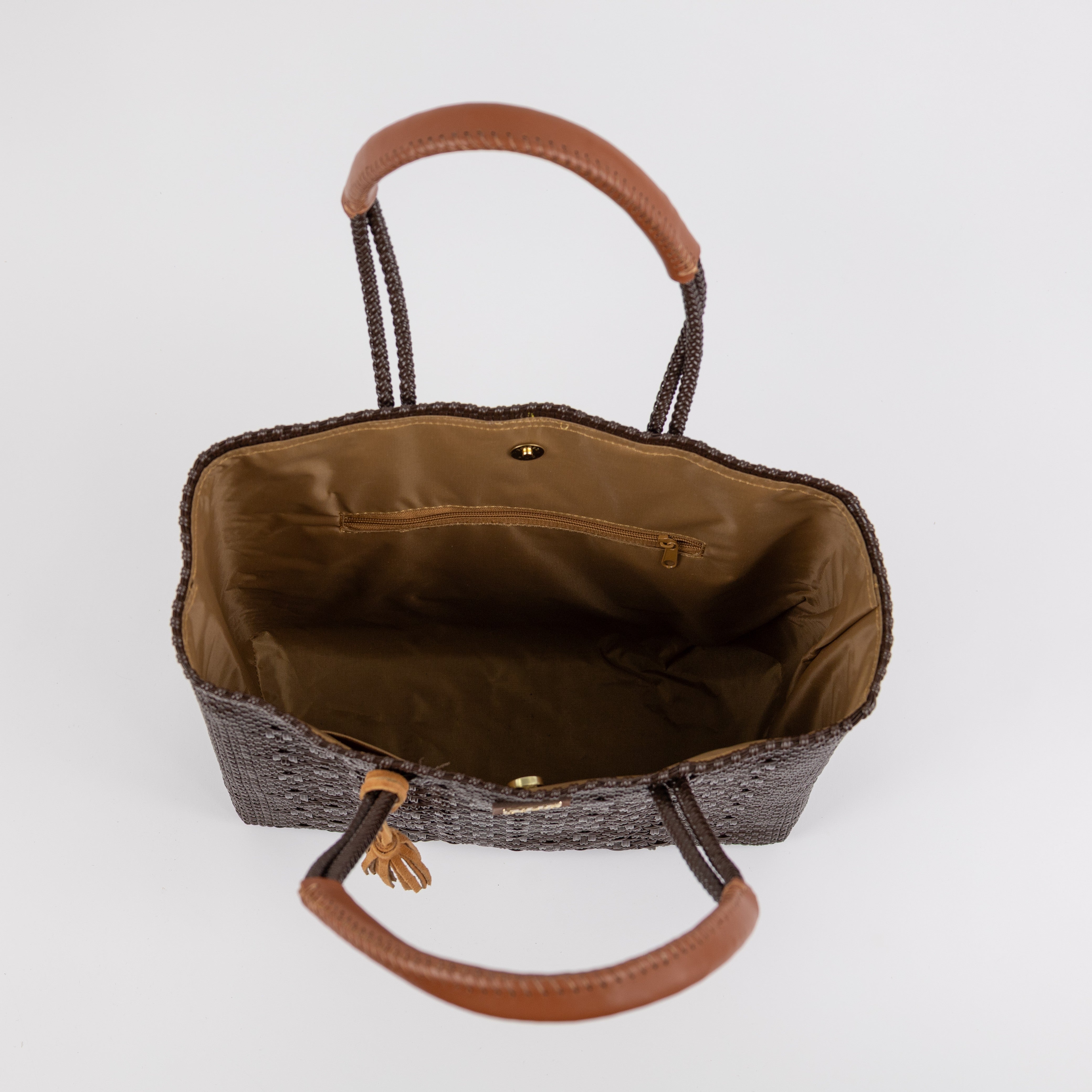 Shoulder Tote Solid Multi-Diamond Brown
