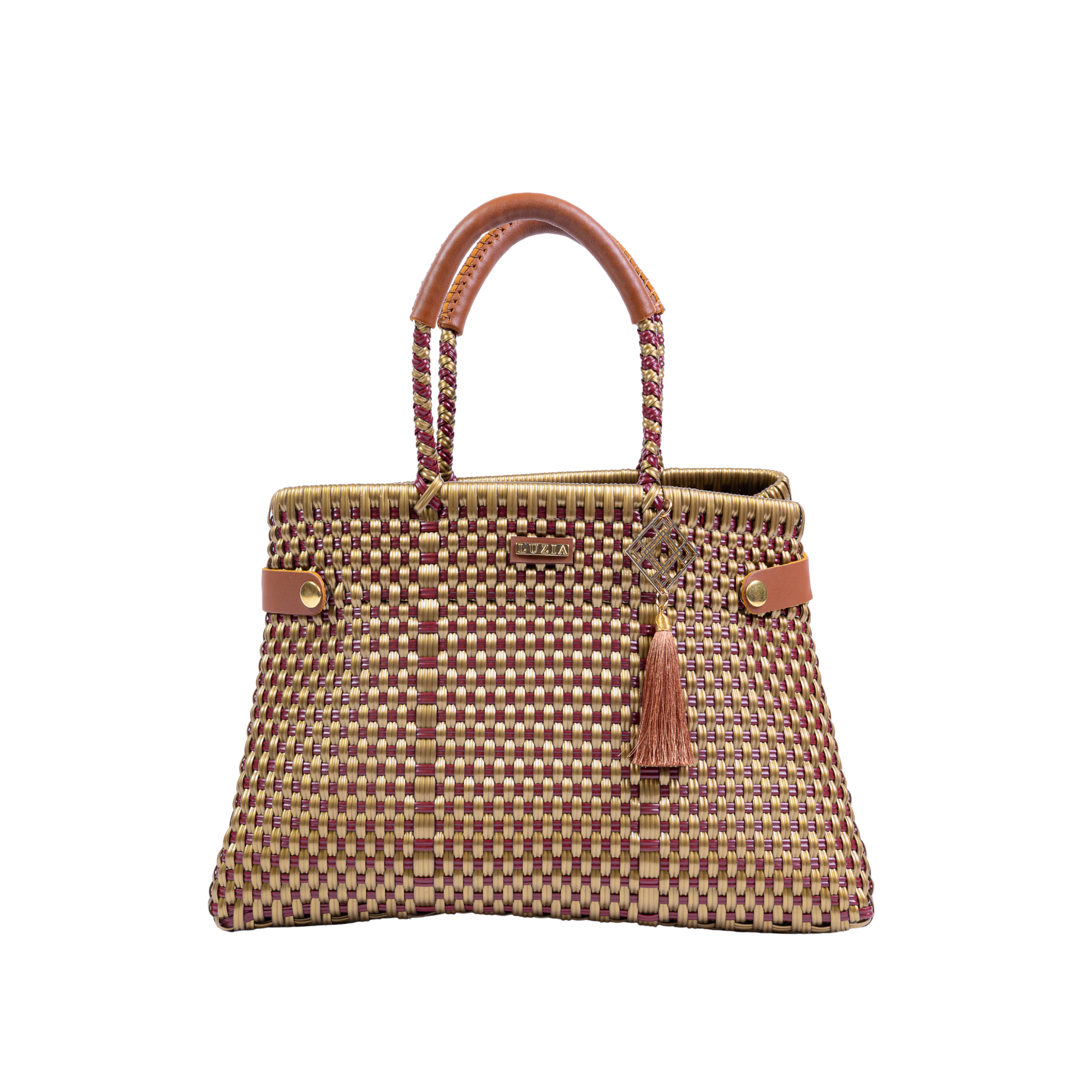 Shopping Tote Checkers Burgundy Gold