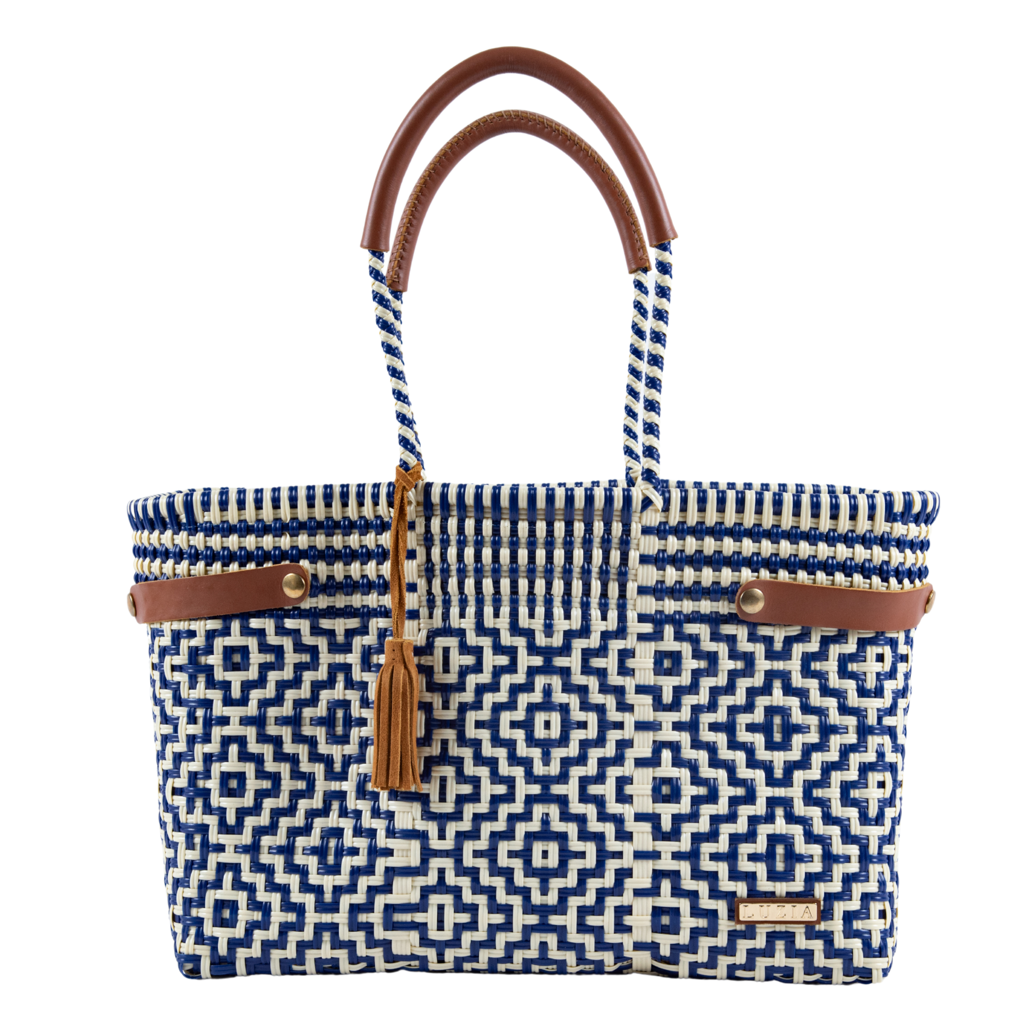 Open Basket Jumbo Cross Diamond Navy Blue Beige