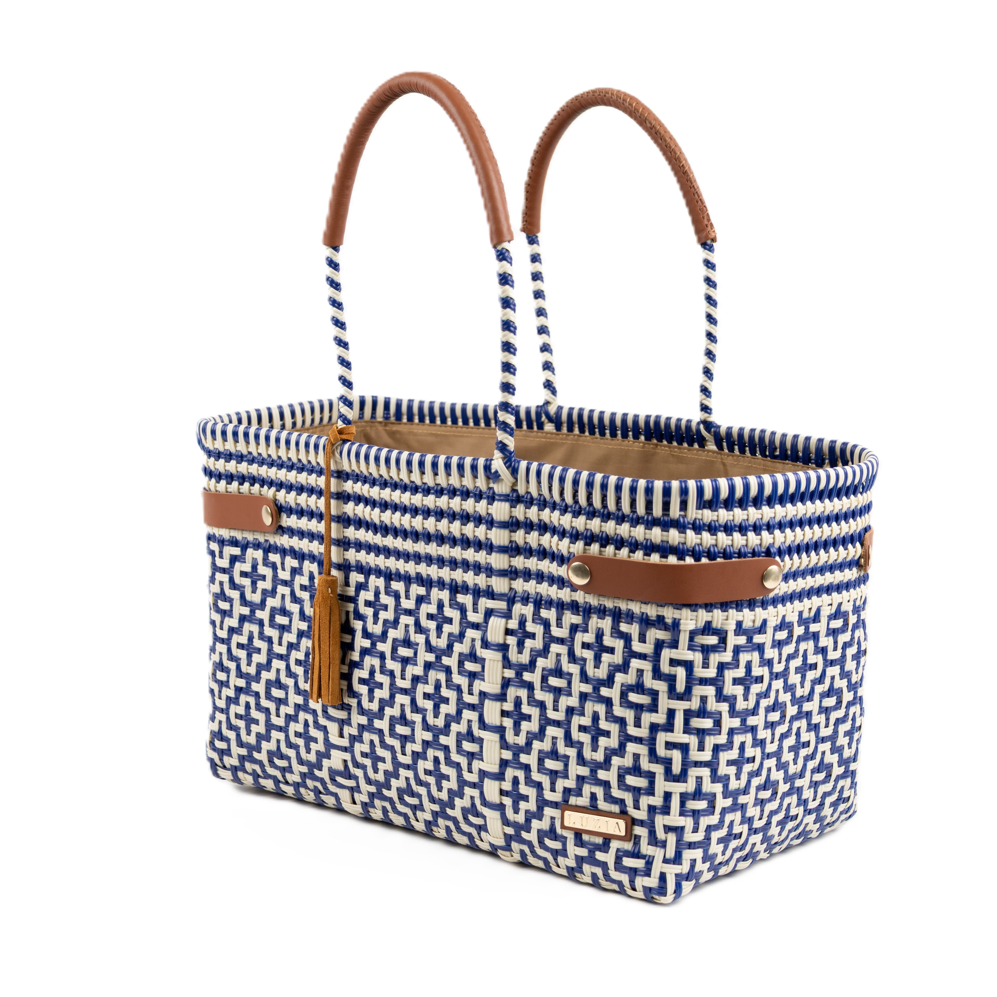 Open Basket Jumbo Cross Diamond Navy Blue Beige