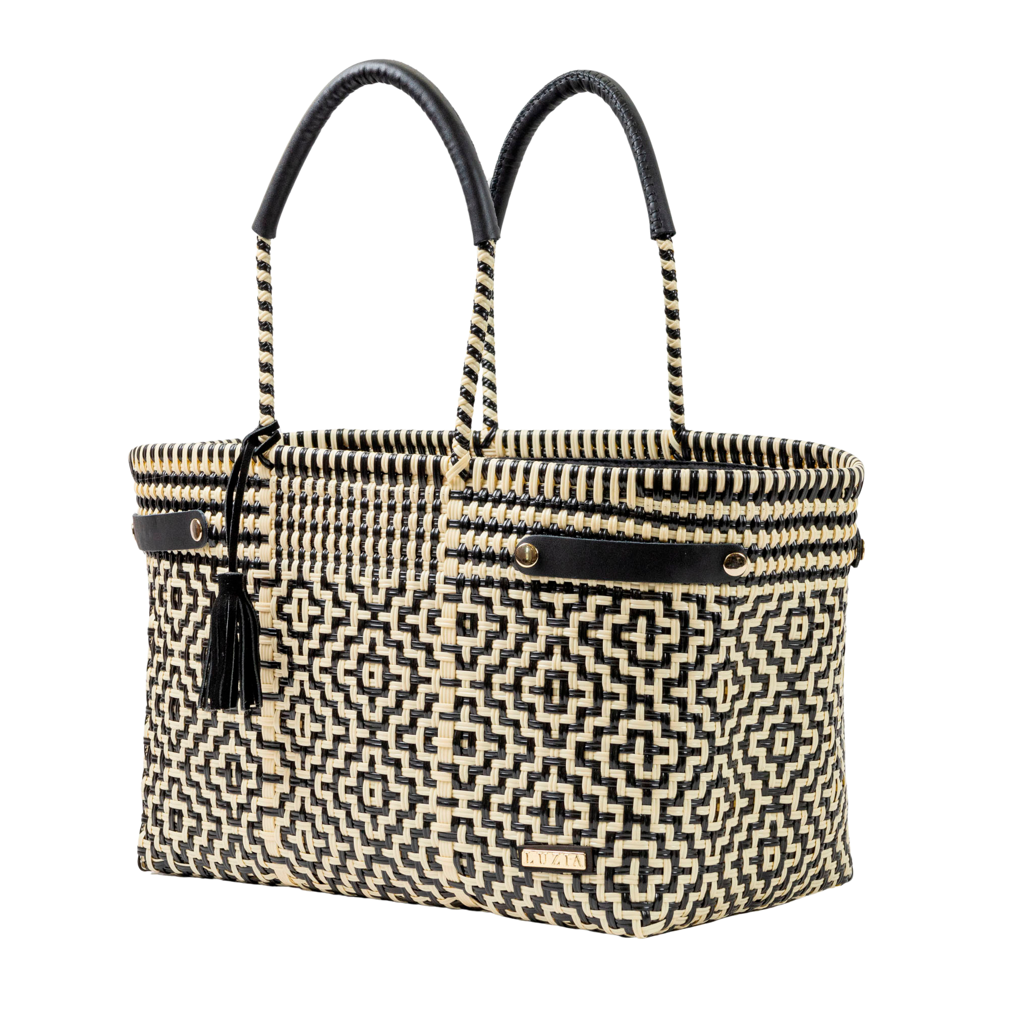 Open Basket Jumbo Cross Diamond Black Beige