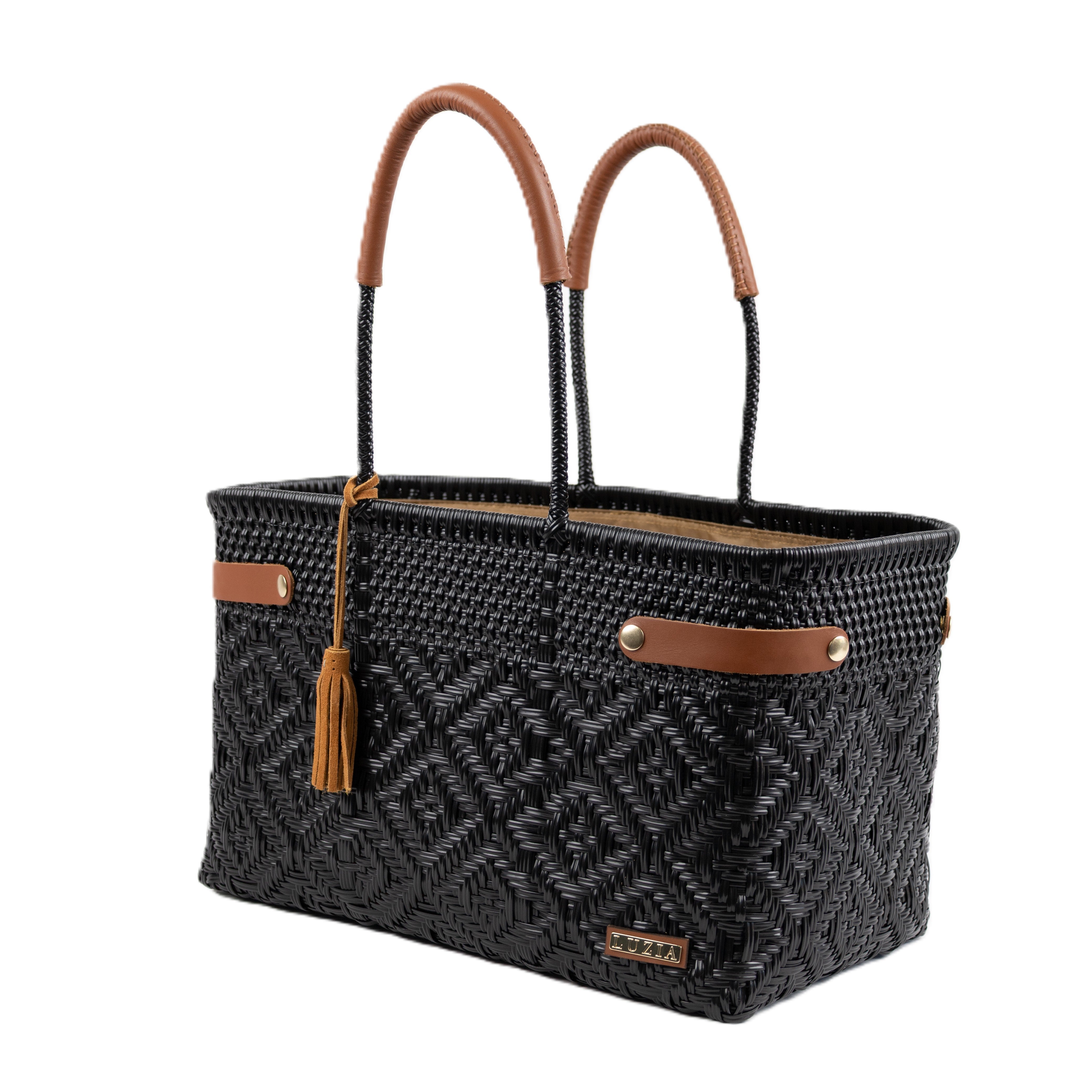 Open Basket Jumbo Braided Solid Black (Leather Cognac)
