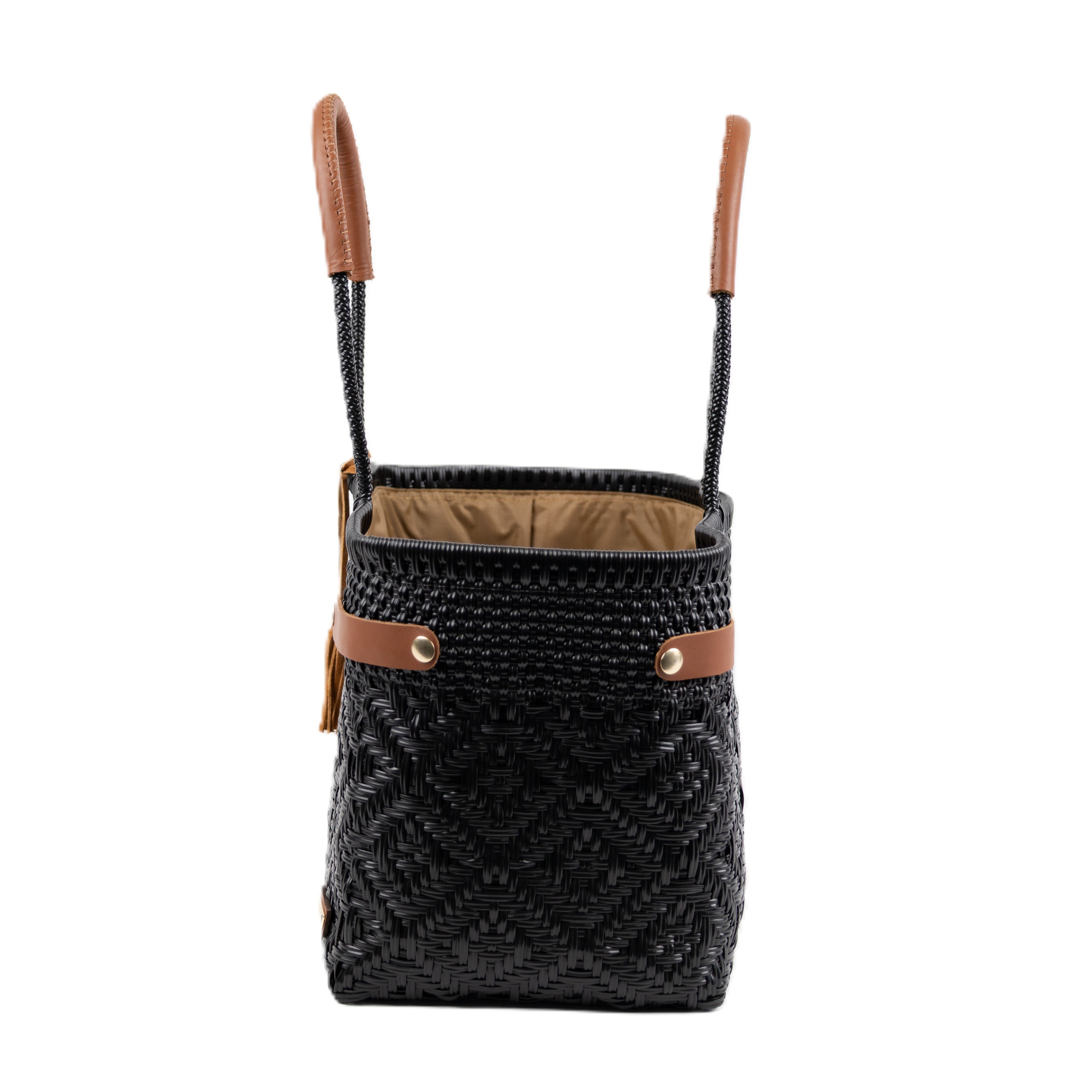 Open Basket Jumbo Braided Solid Black (Leather Cognac)