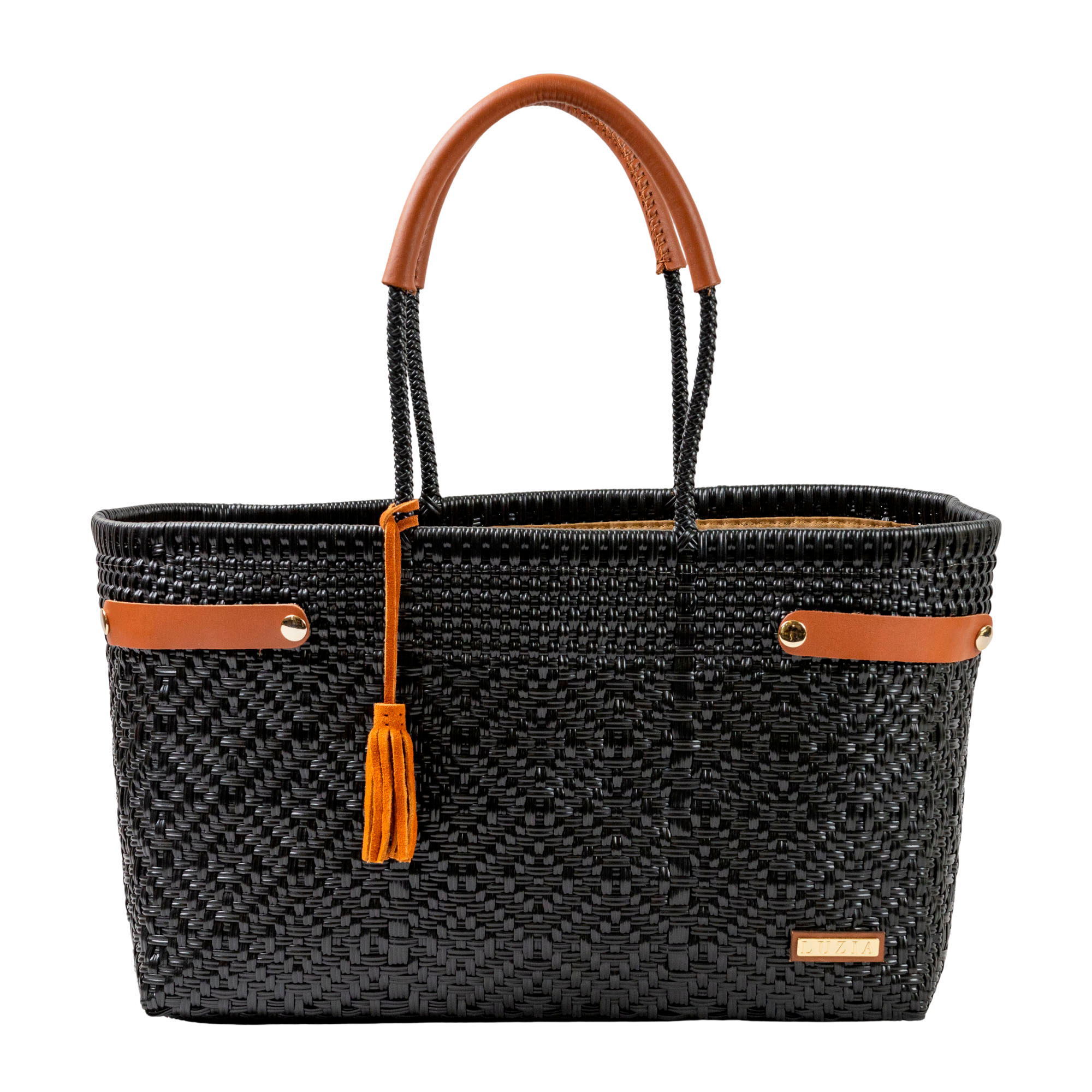 Open Basket Jumbo Braided Solid Black (Leather Cognac)