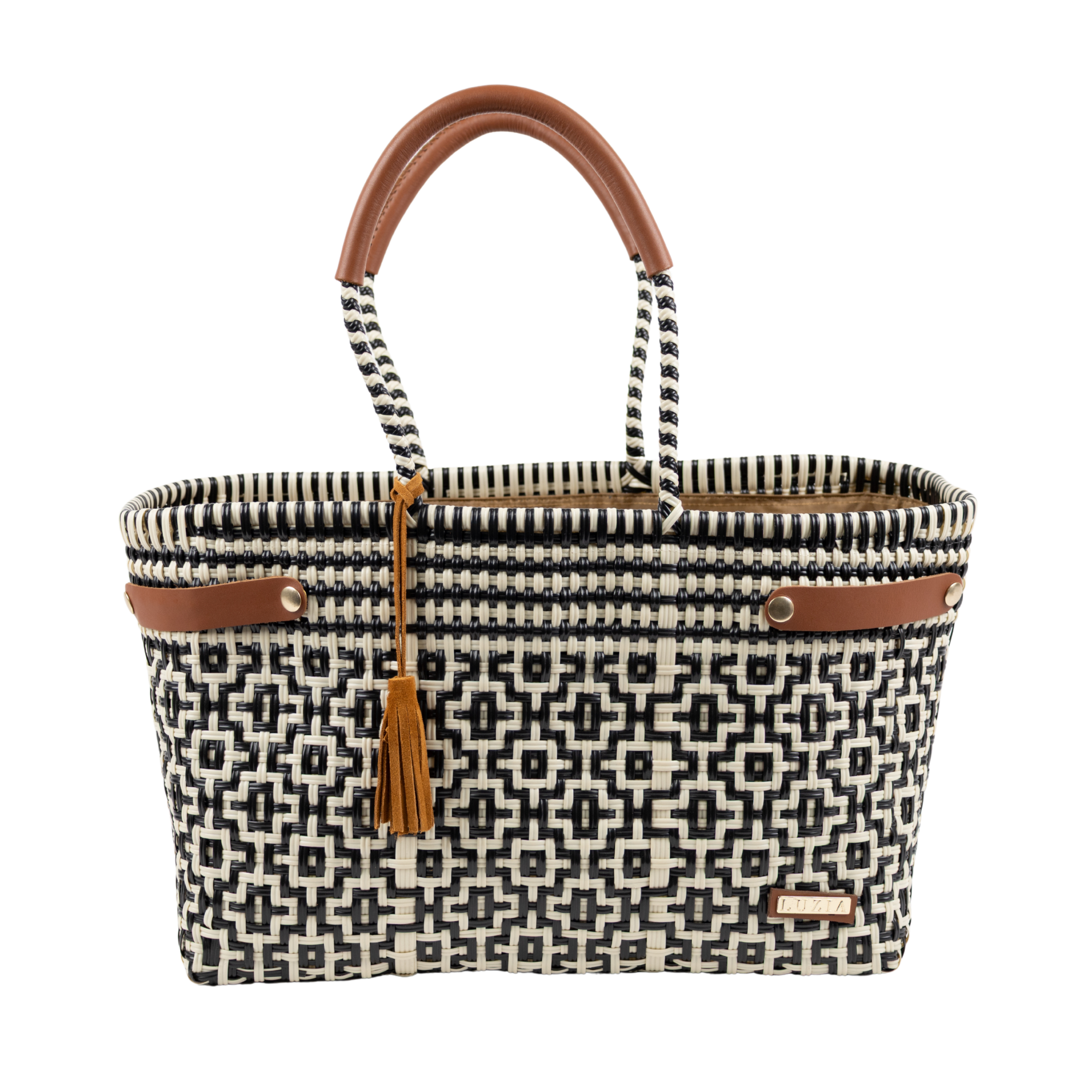 Open Basket Jumbo Cross Diamond Black Beige (Cognac)