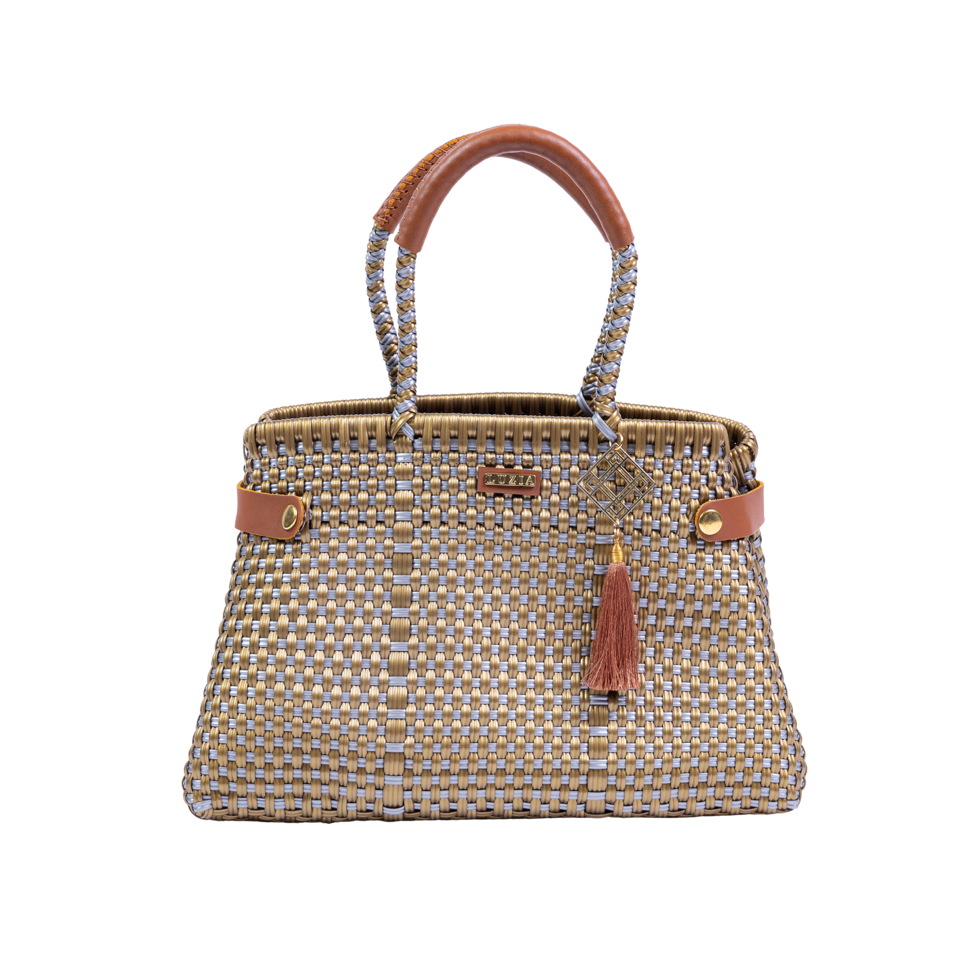 Shopping Tote Checkers Gold Silver