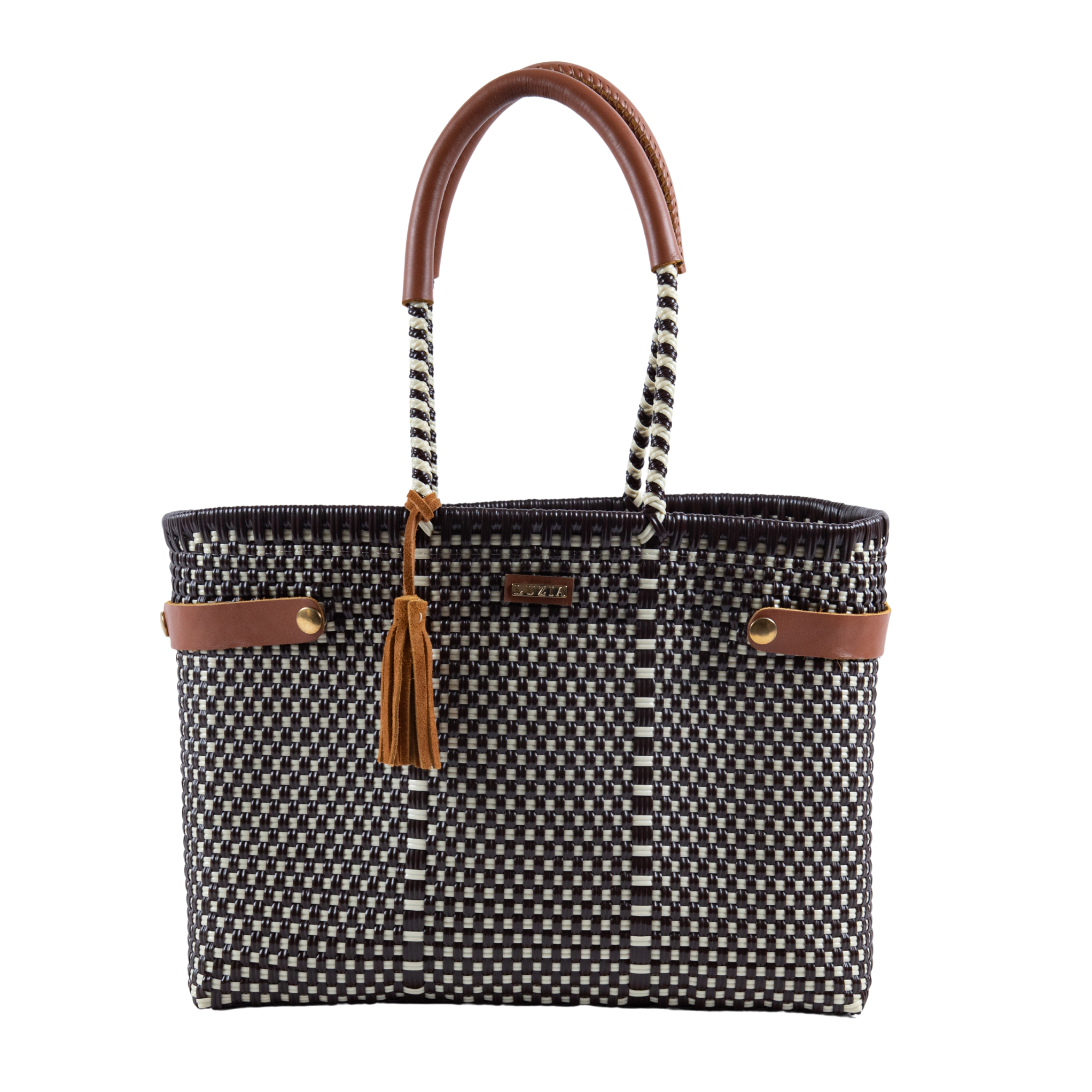 Open Basket Medium Checkers Brown Beige