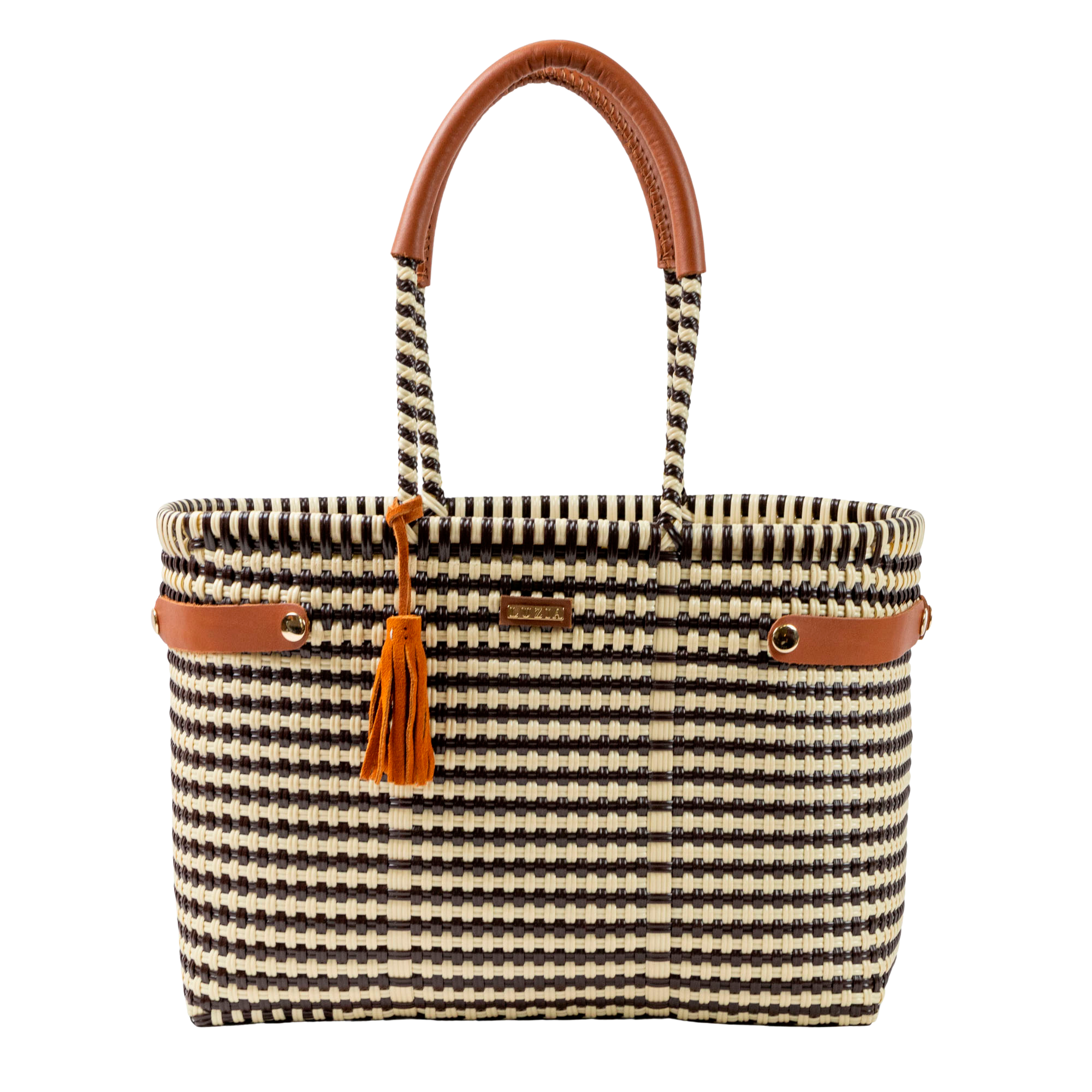 Open Basket Medium Lines Brown Beige