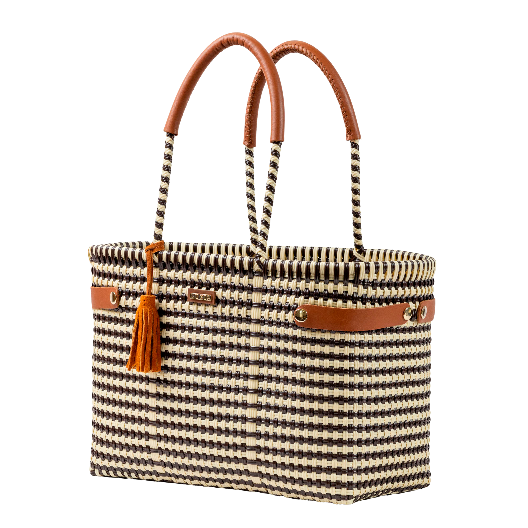 Open Basket Medium Lines Brown Beige