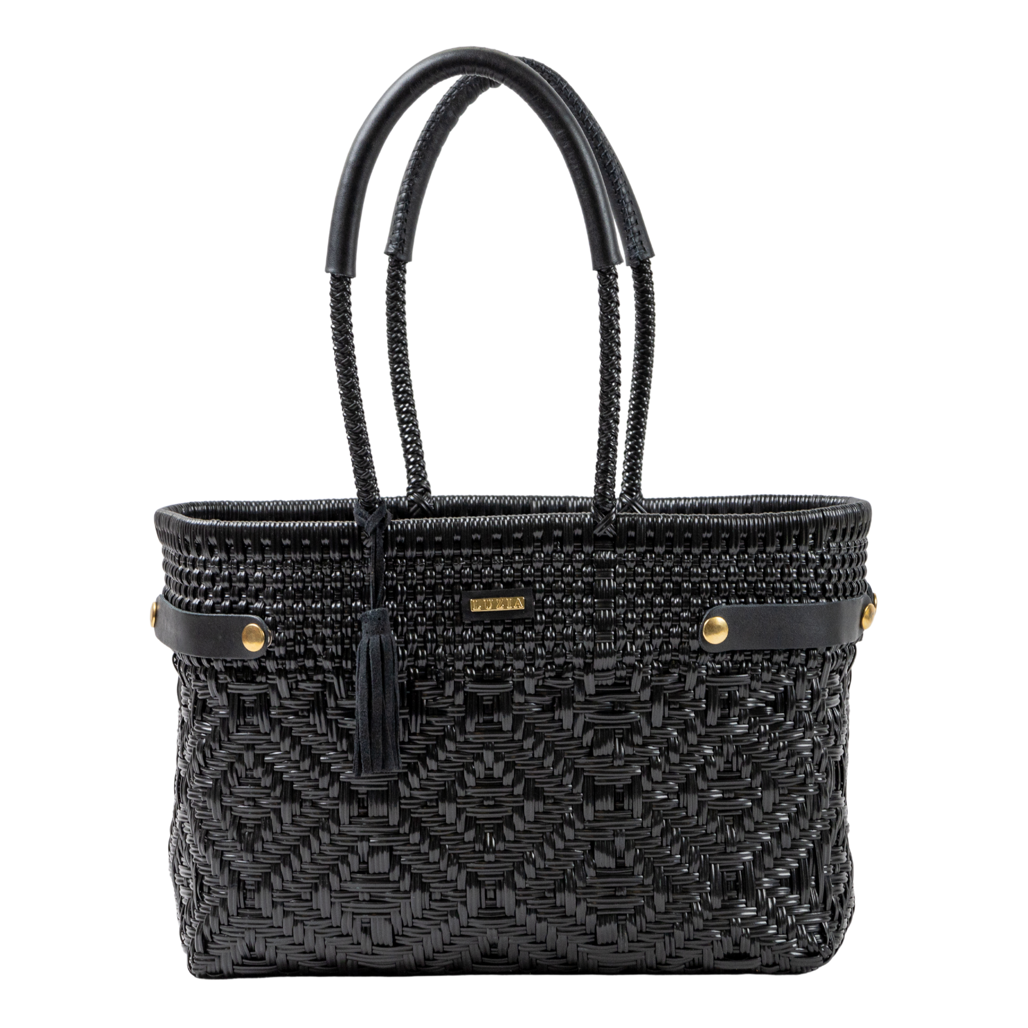 Open Basket Medium Braided Solid Black (Leather Black)