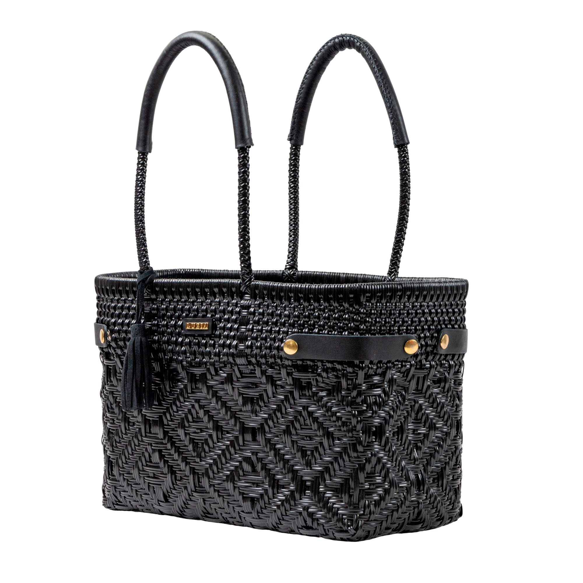 Open Basket Medium Braided Solid Black (Leather Black)