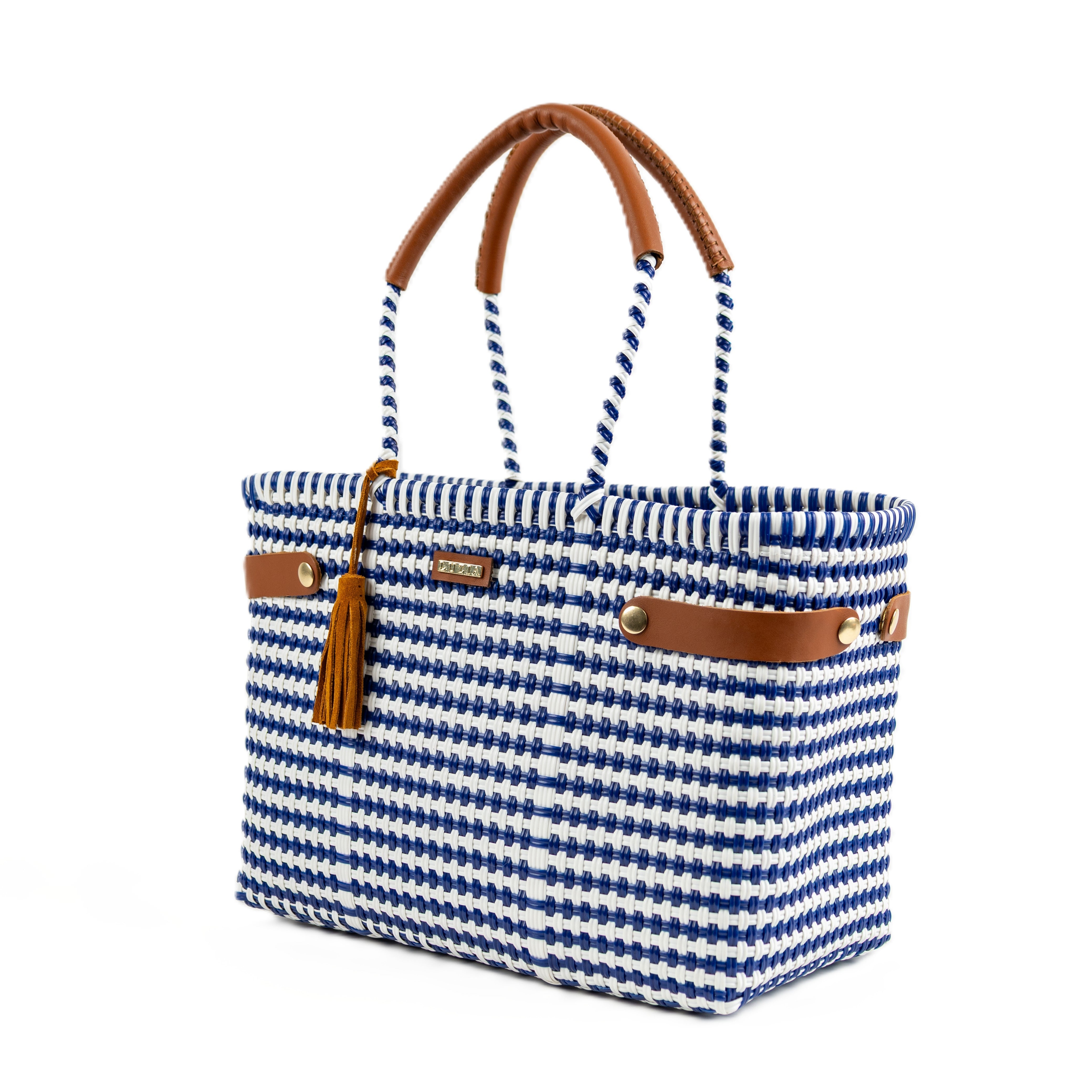 Open Basket Medium Lines Navy Blue White