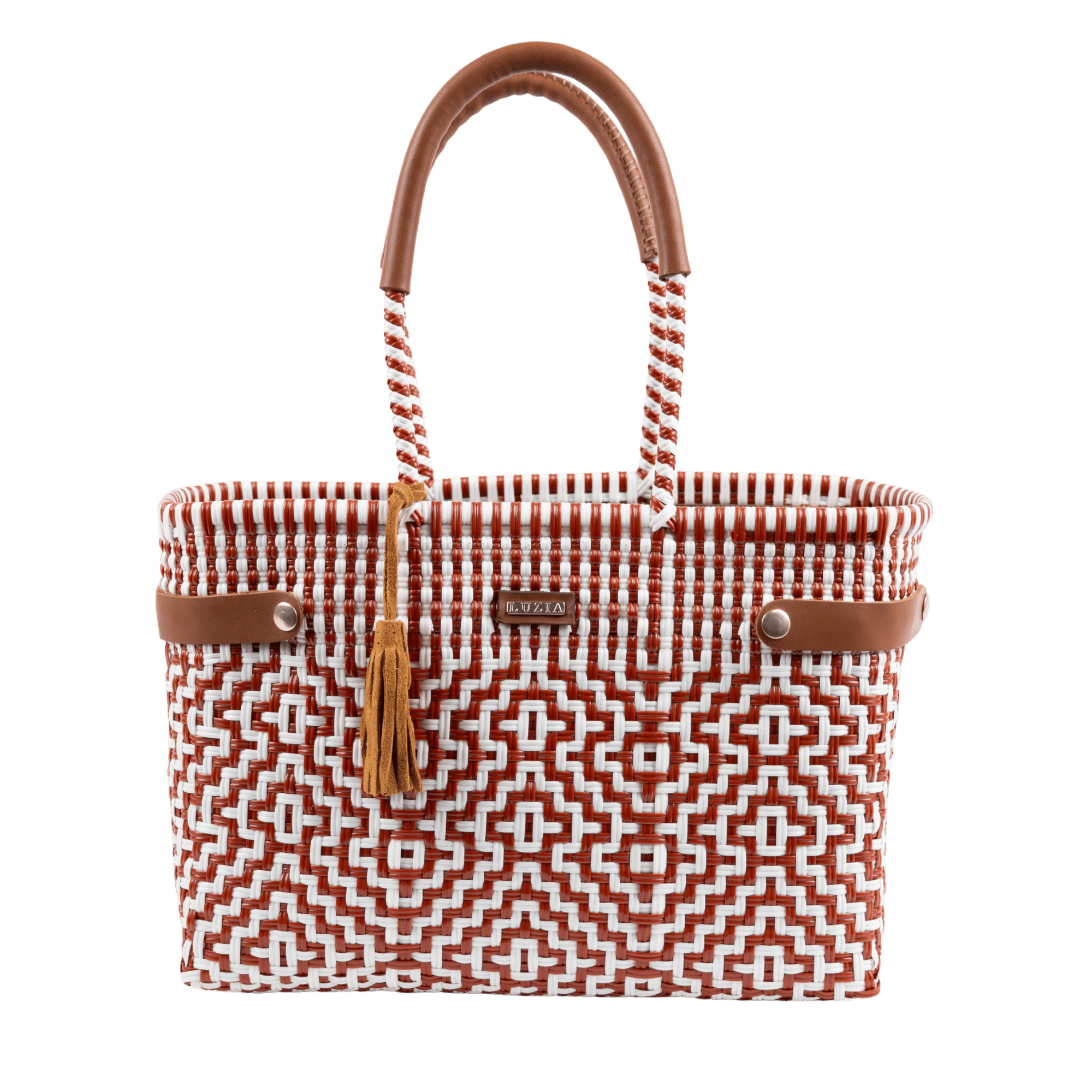 Texas collegiate handwoven medium basket bag with burnt orange and white woven design