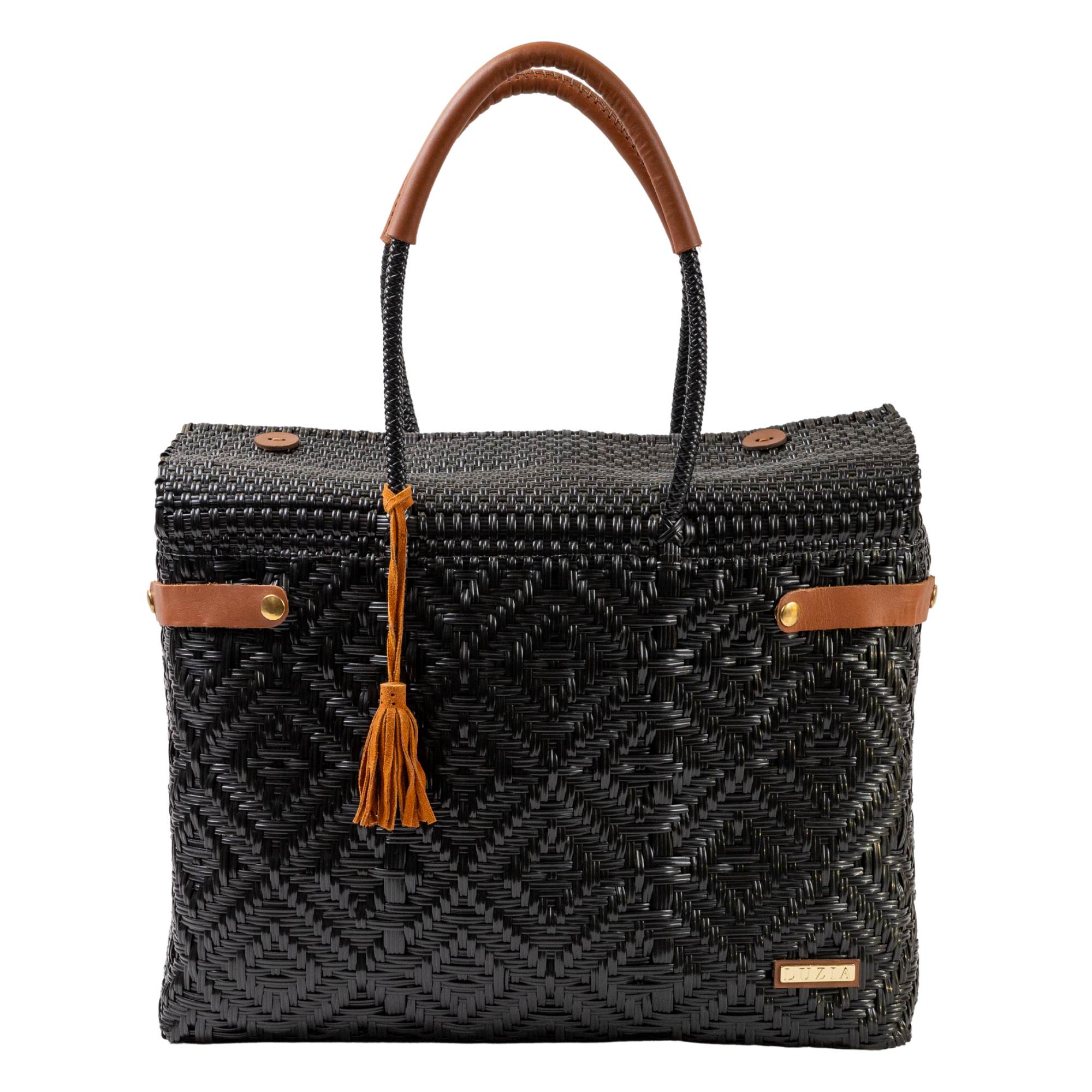 Closed Basket Jumbo Braided Solid Black (Leather Cognac)